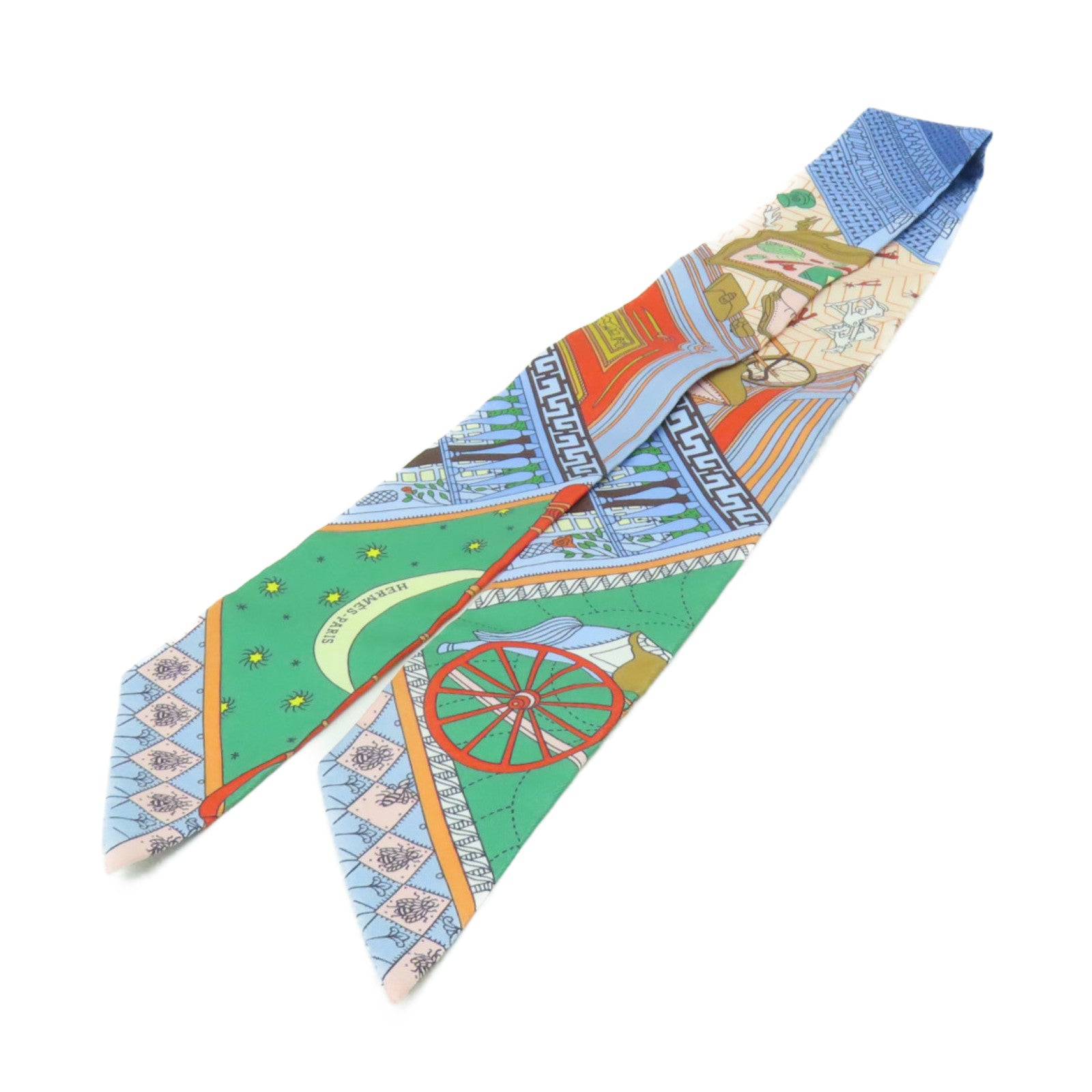 HERMES 【激減優惠】絲質Twilly絲巾藍色/彩色