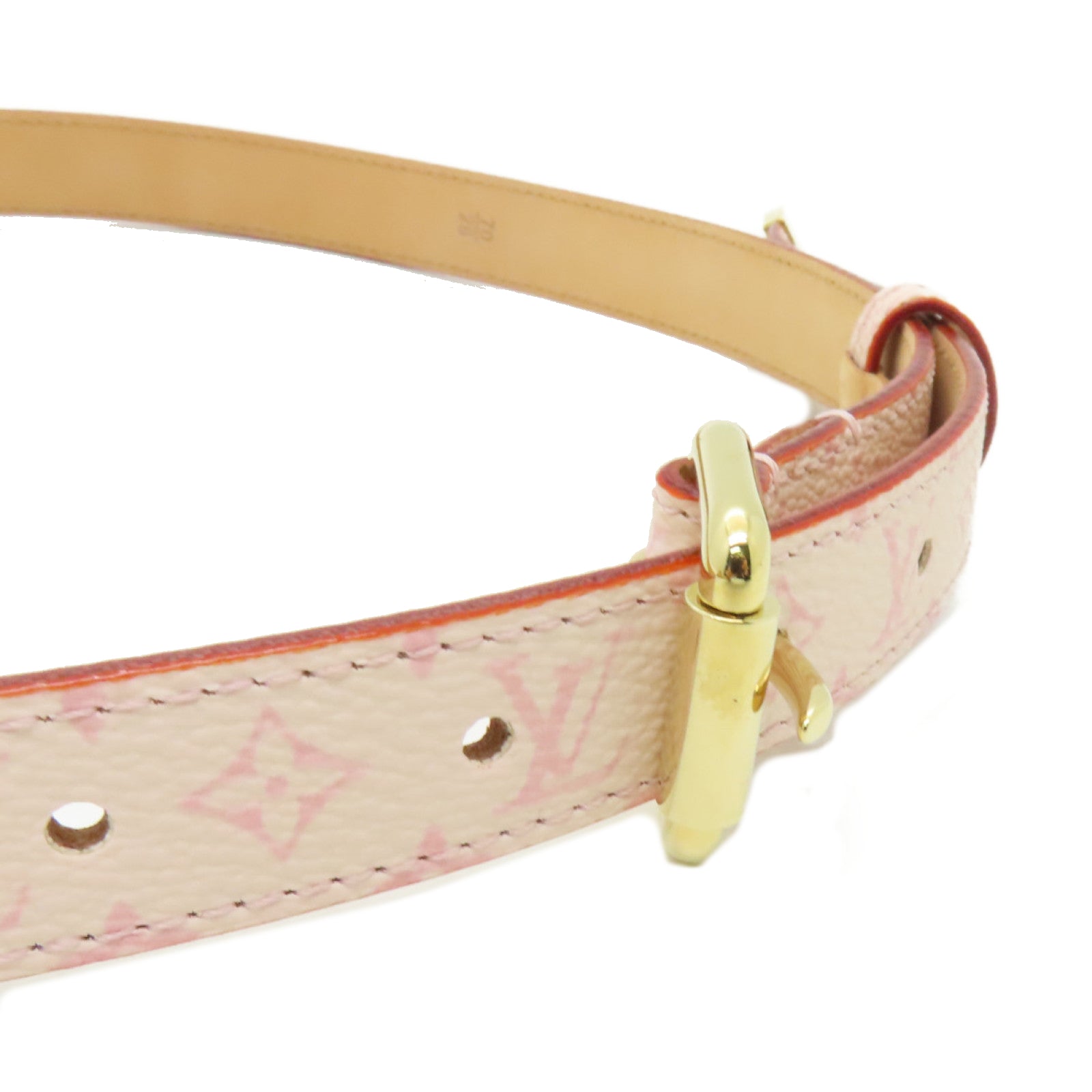 LOUIS VUITTON Monogram/皮革Cherry Blossom Ceinture金扣皮帶粉紅色