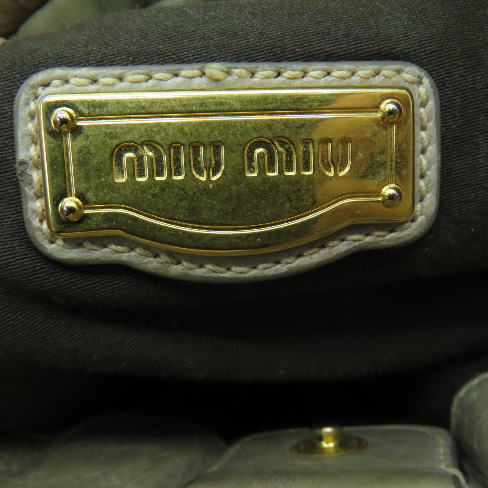 Miu Miu 牛皮皮革2 Way Shoulder金扣手挽肩背两用袋米色