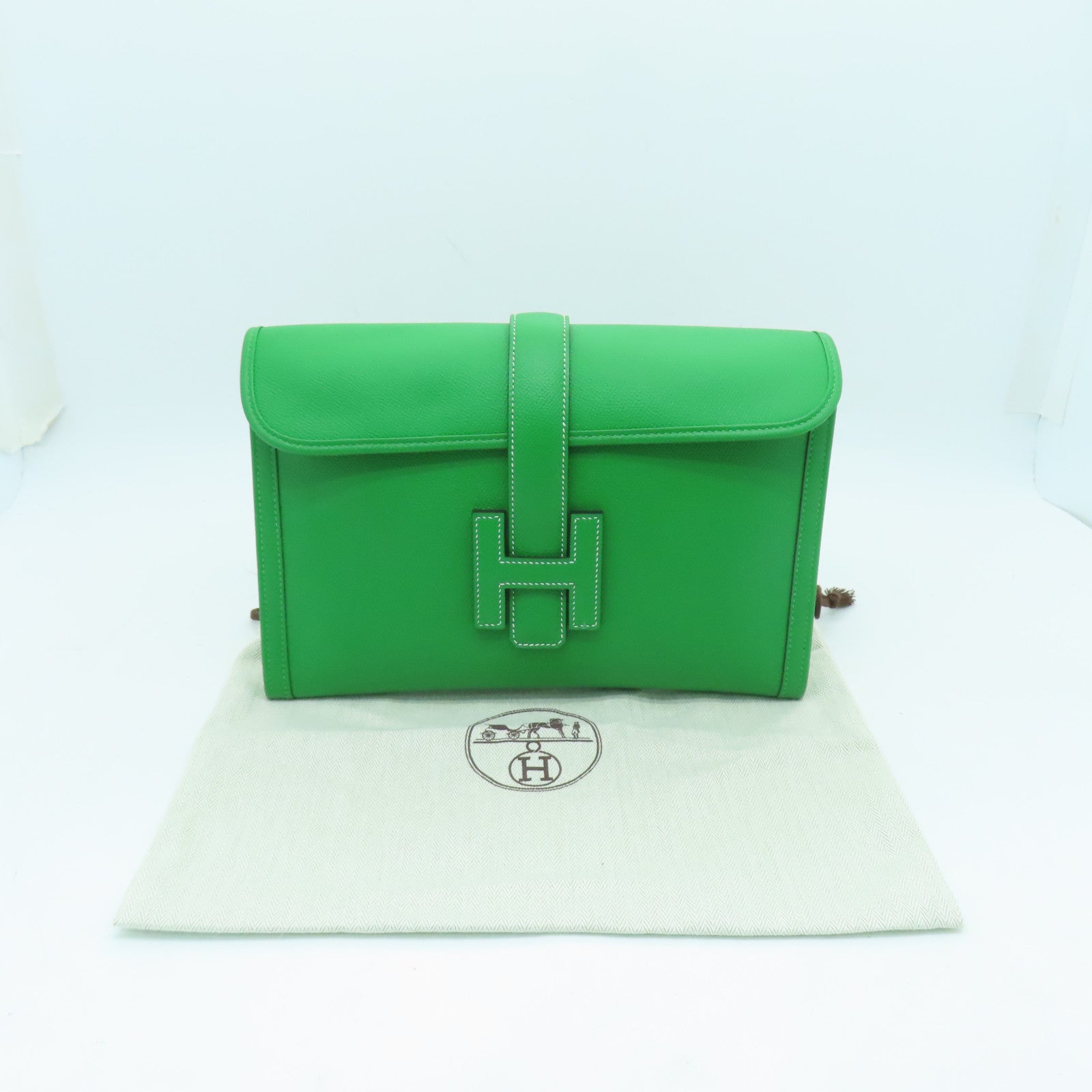 HERMES Epsom皮革Jije GM手拿包Bambou綠色