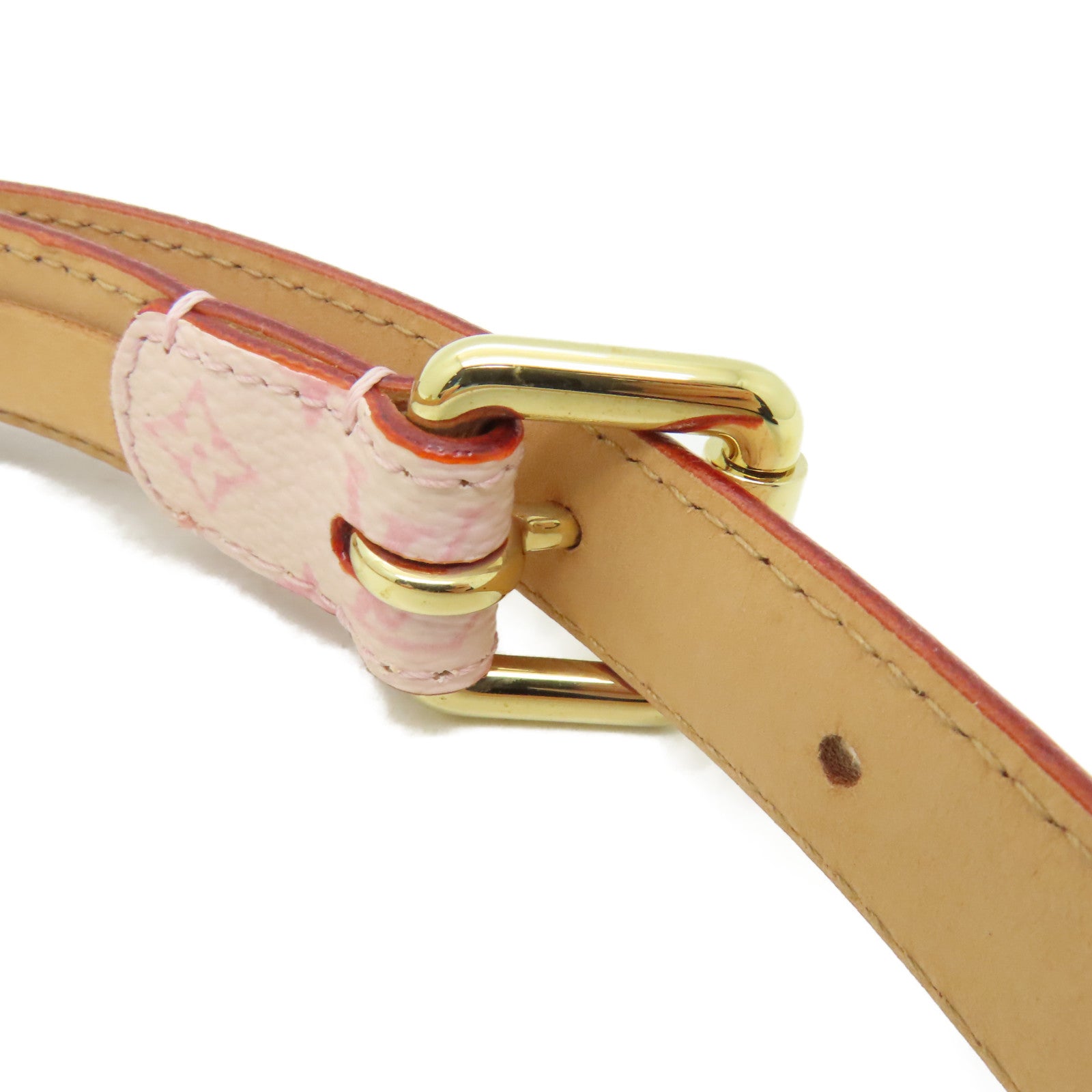 LOUIS VUITTON Monogram/皮革Cherry Blossom Ceinture金扣皮帶粉紅色