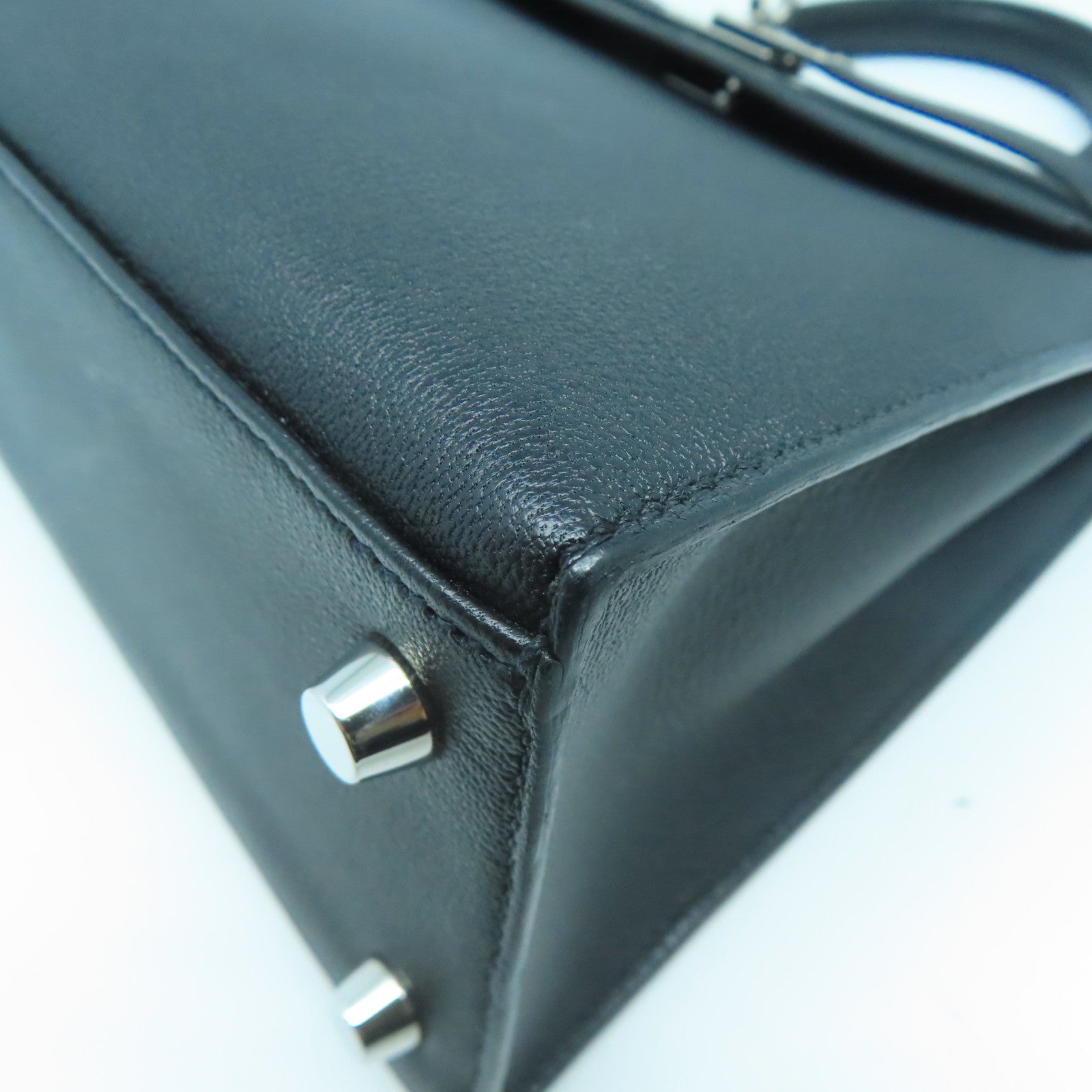 HERMES Chevre皮革Kelly 25銀扣手挽肩背兩用袋黑色