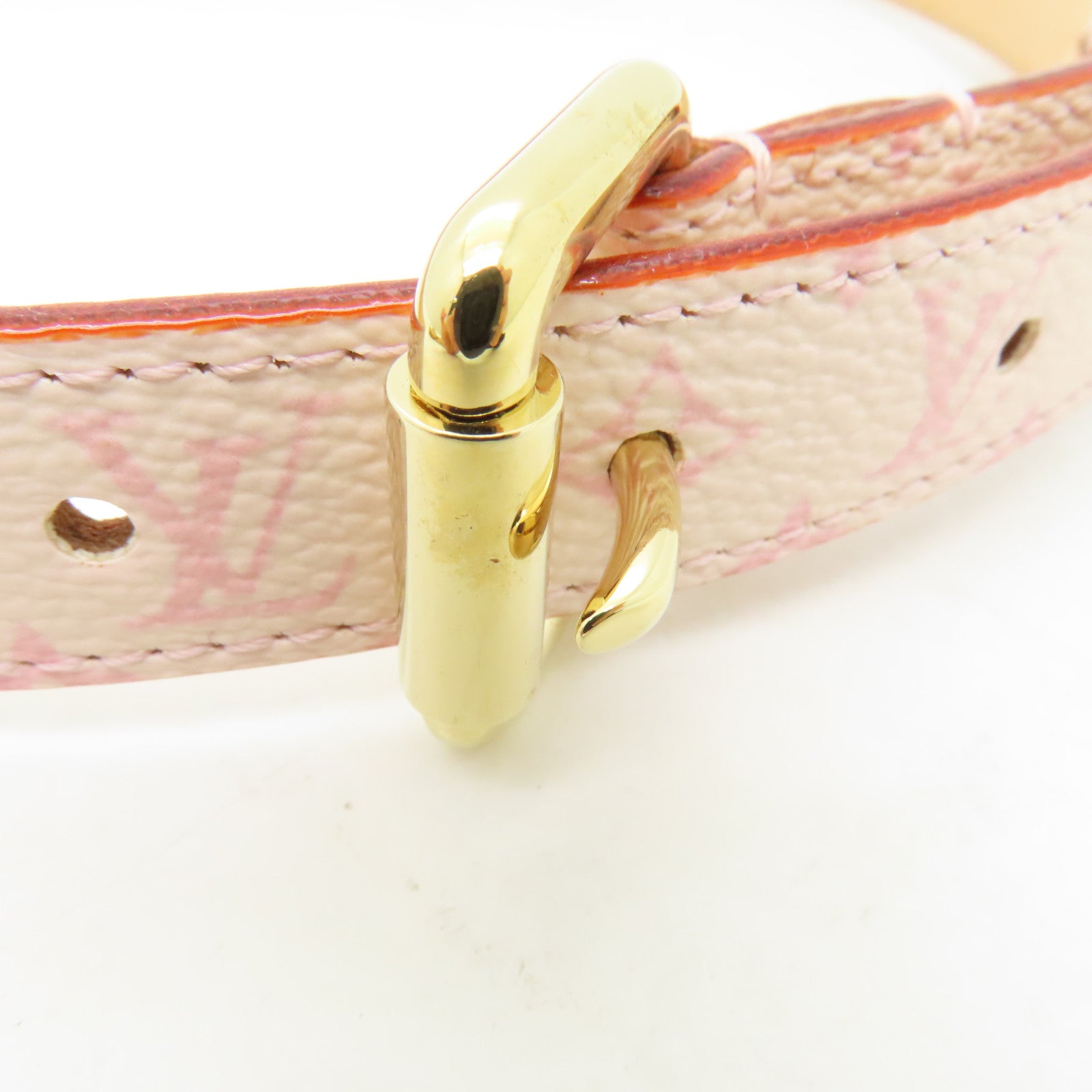 LOUIS VUITTON Monogram/皮革Cherry Blossom Ceinture金扣皮帶粉紅色