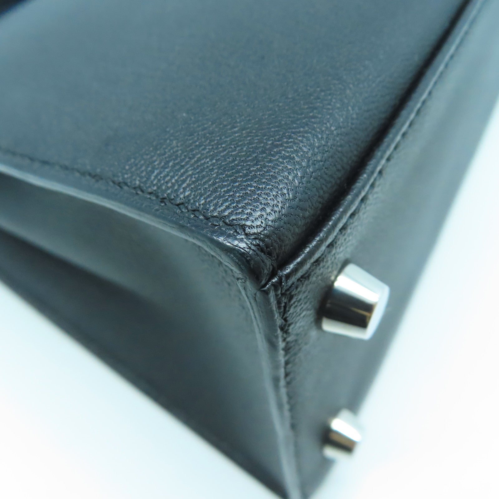 HERMES Chevre皮革Kelly 25銀扣手挽肩背兩用袋黑色