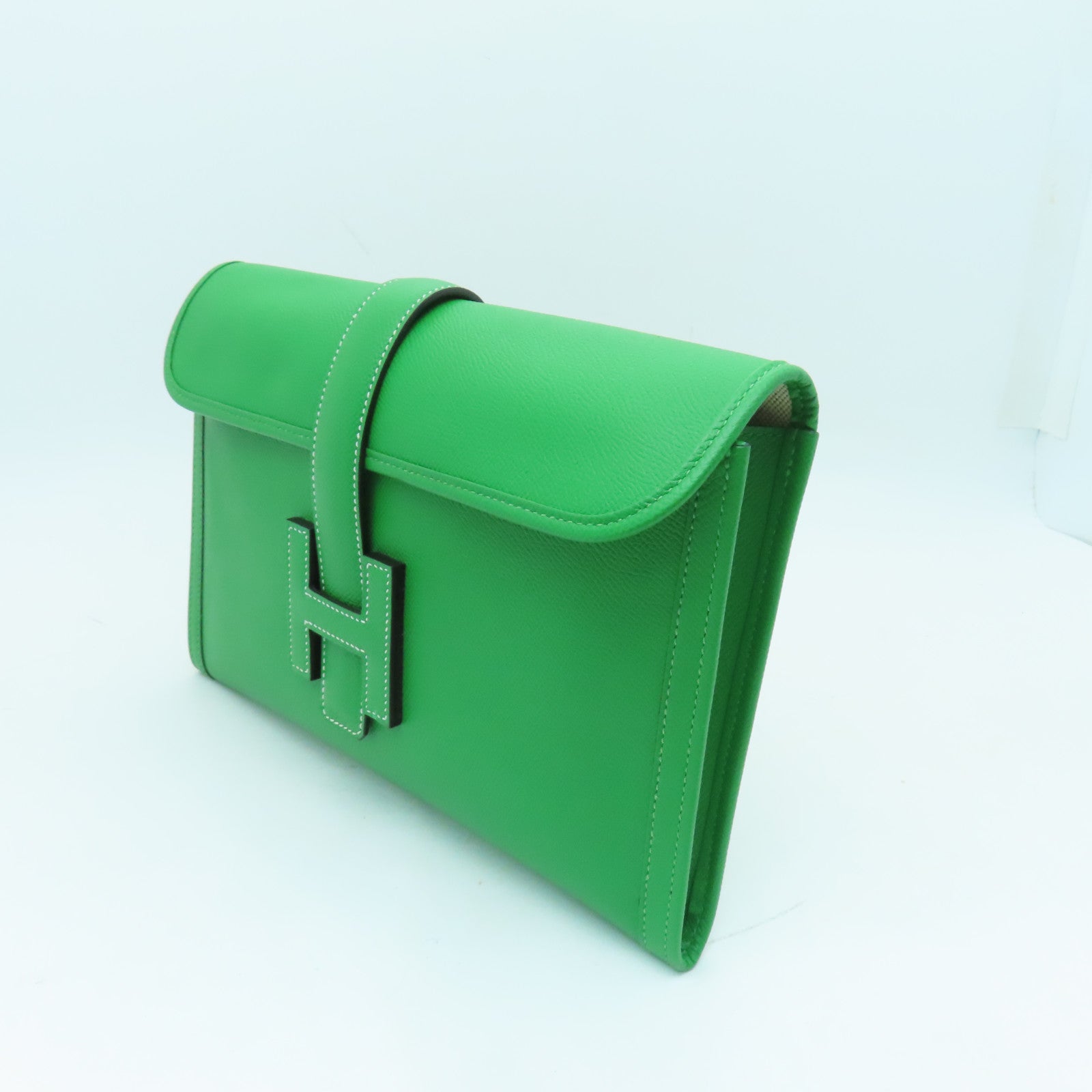 HERMES Epsom皮革Jije GM手拿包Bambou綠色