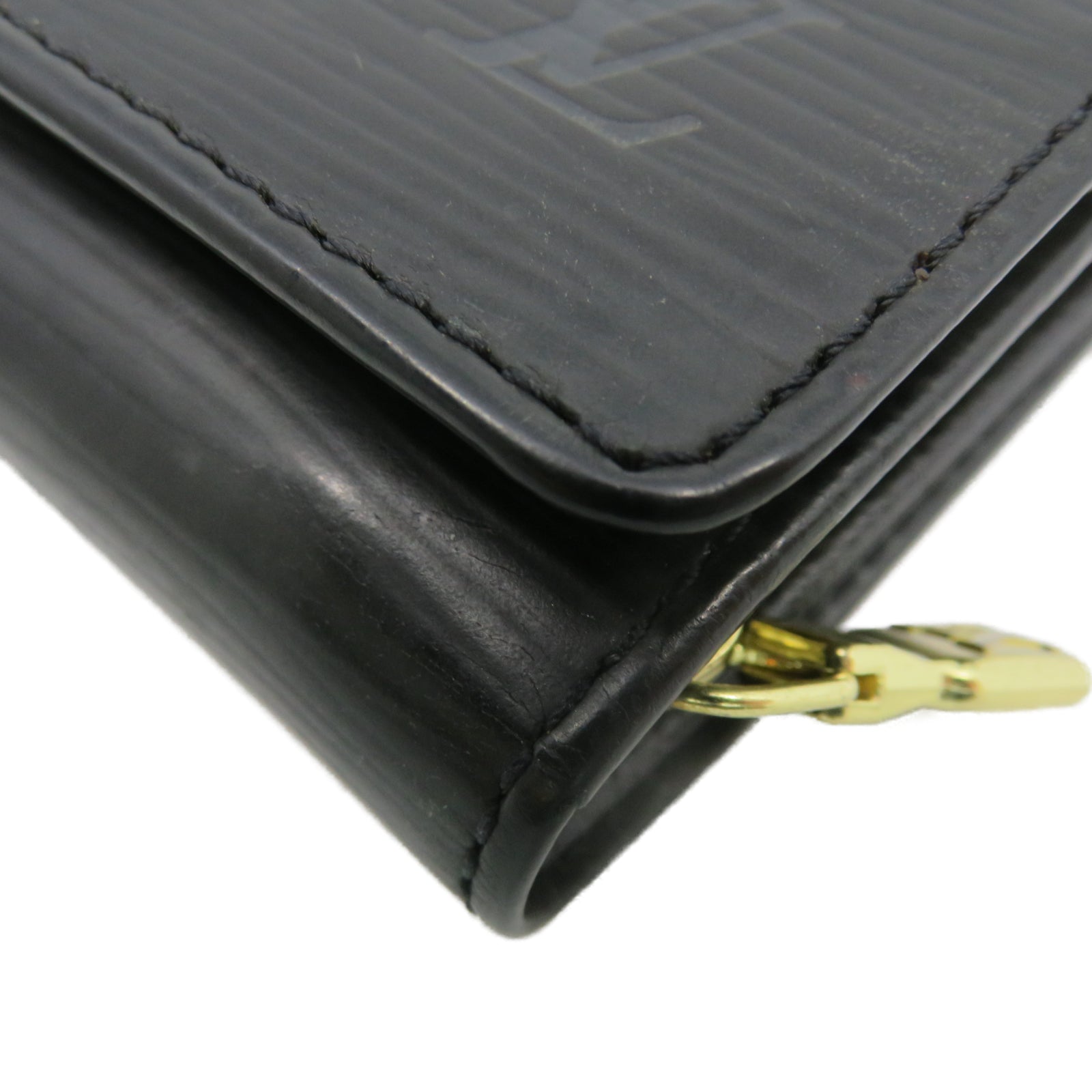 LOUIS VUITTON Epi Leather Wallet Gold Buckle Wallet Black