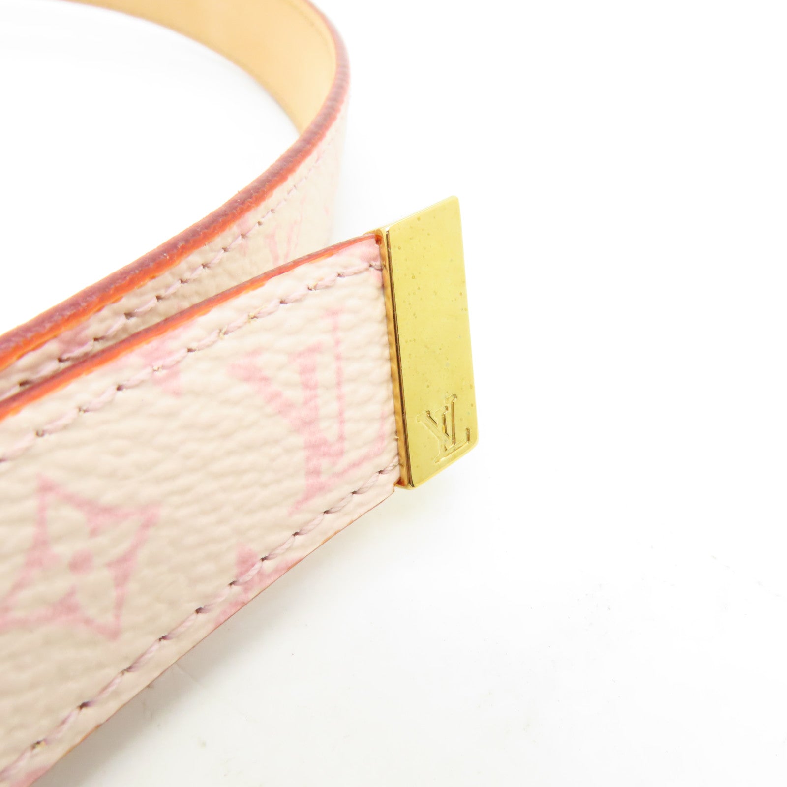LOUIS VUITTON Monogram/皮革Cherry Blossom Ceinture金扣皮帶粉紅色