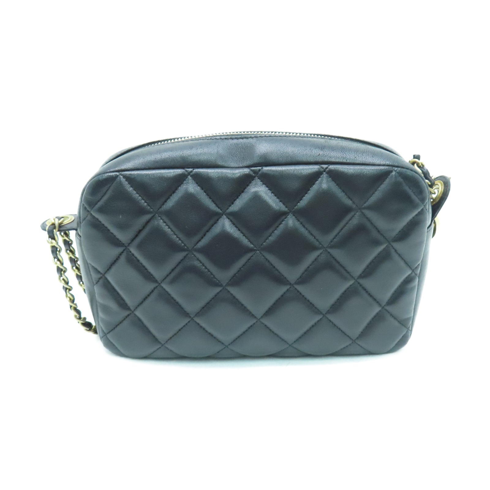 CHANEL 菱格羊皮皮革Camera Bag金扣鏈帶肩背袋黑色