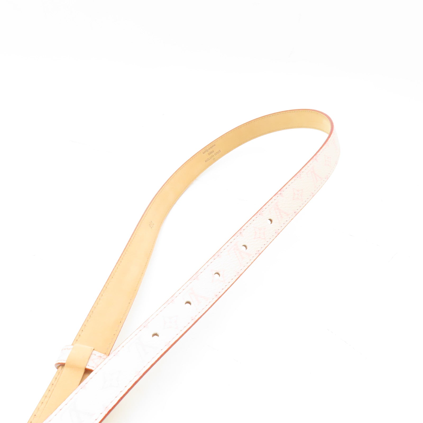 LOUIS VUITTON Monogram/皮革Cherry Blossom Ceinture金扣皮帶粉紅色