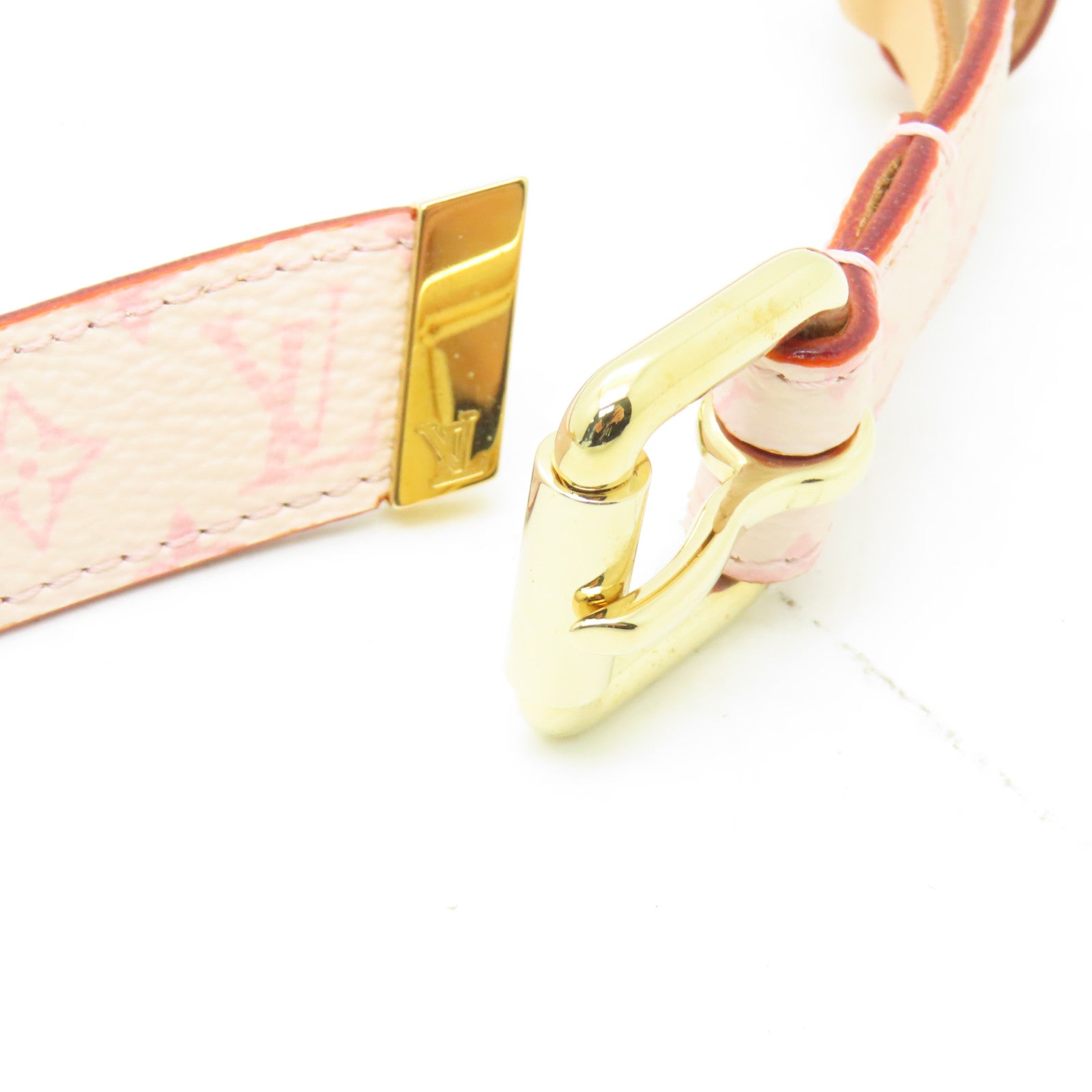 LOUIS VUITTON Monogram/皮革Cherry Blossom Ceinture金扣皮帶粉紅色