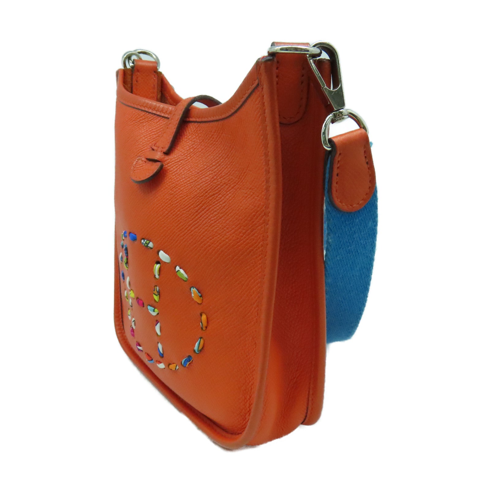 HERMES Epsom皮革Evelyne TPM銀扣肩背袋橙色