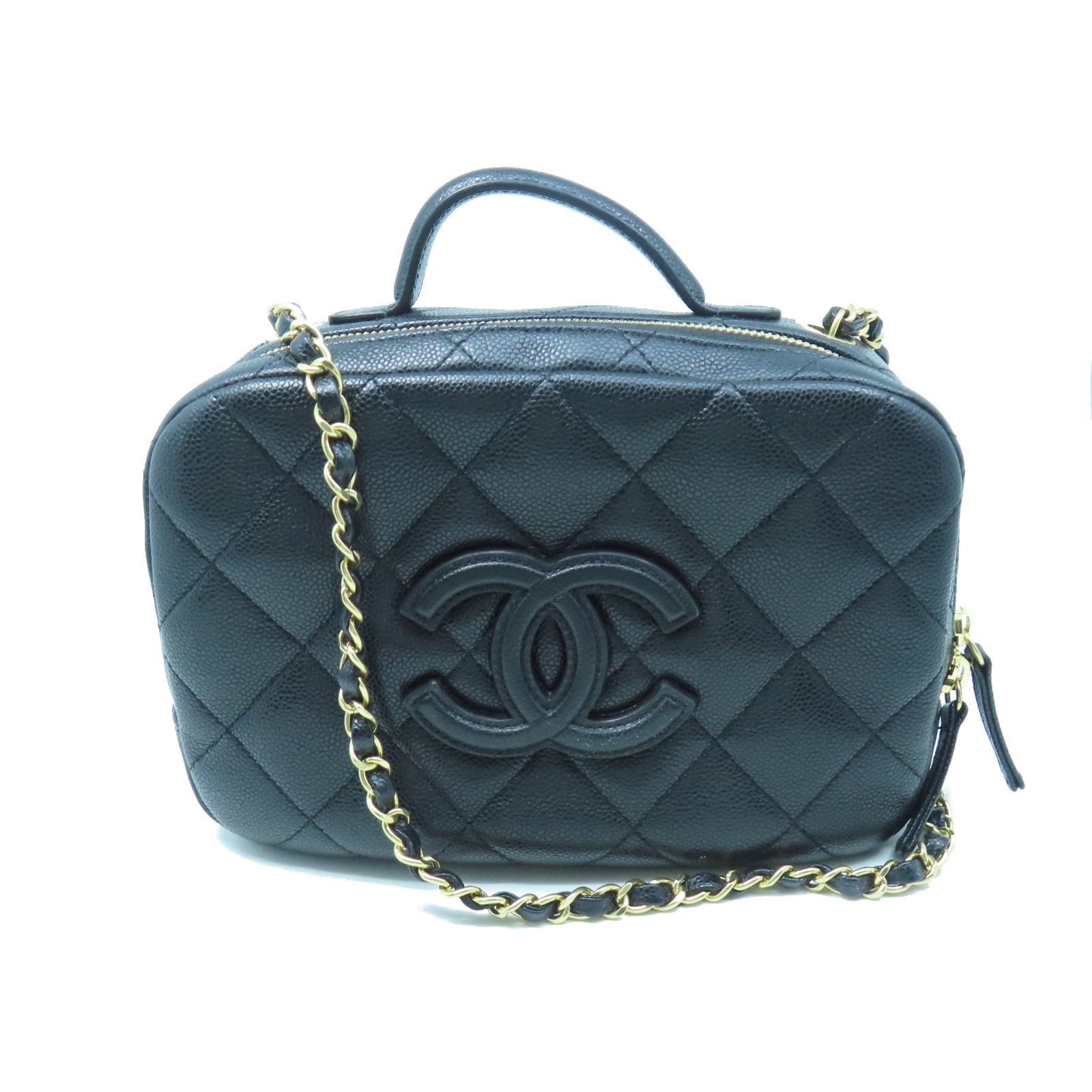 CHANEL rhombic cowhide leather Chain Shoulder gold buckle shoulder bag black