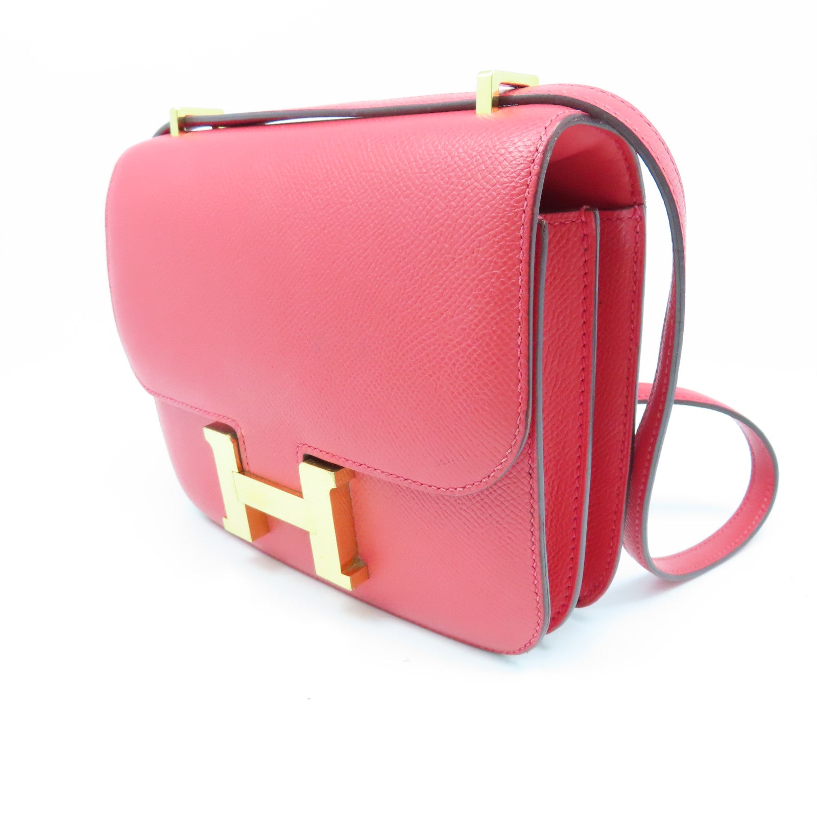 HERMES Epsom皮革Constance Mini Shoulder Bag金扣肩背袋紅色T5