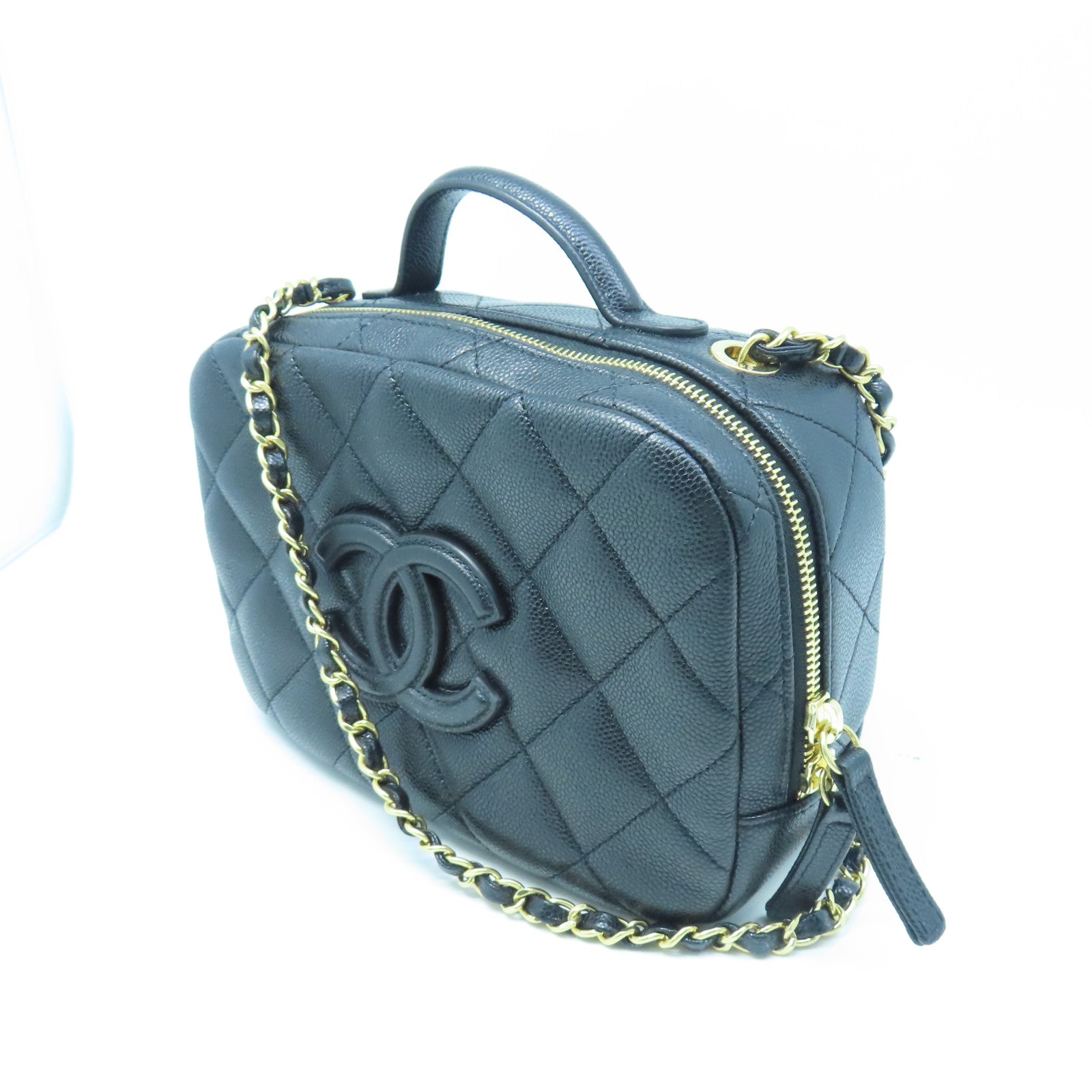 CHANEL rhombic cowhide leather Chain Shoulder gold buckle shoulder bag black