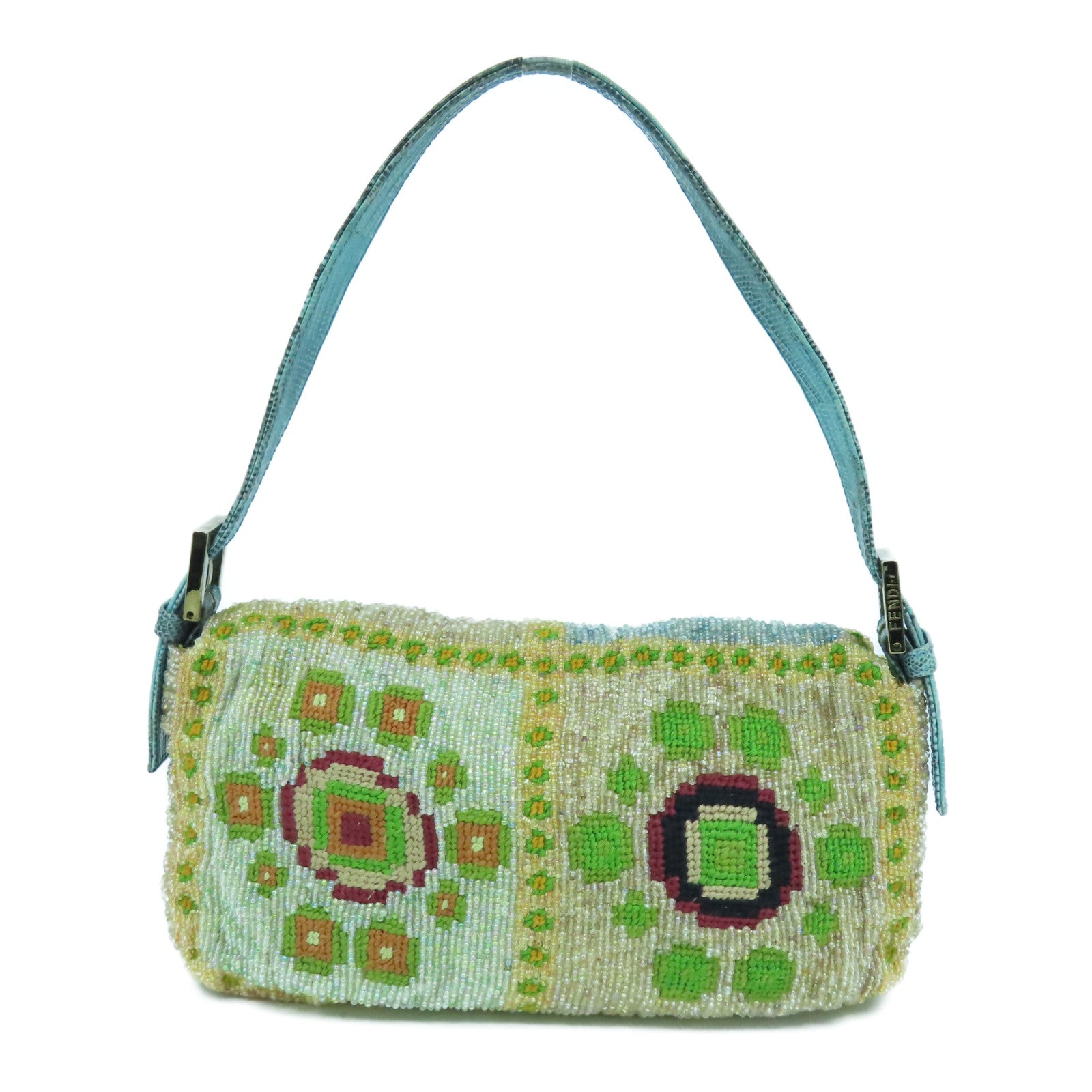 FENDI 珠子/蜥蝪皮革Shoulder Bag金扣/銀扣肩背袋彩色