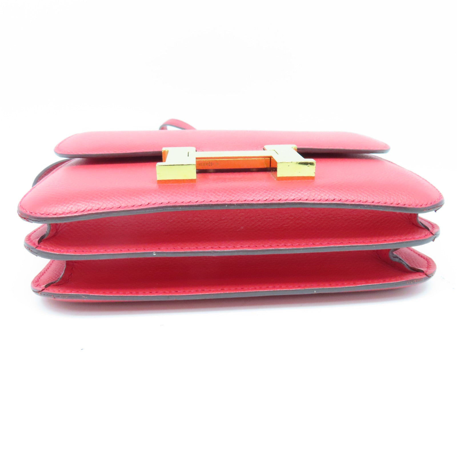 HERMES Epsom皮革Constance Mini Shoulder Bag金扣肩背袋紅色T5
