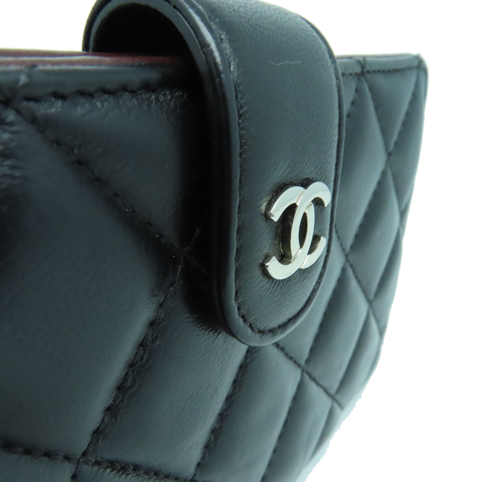 CHANEL 菱格羊皮皮革Wallet银扣钱包黑色