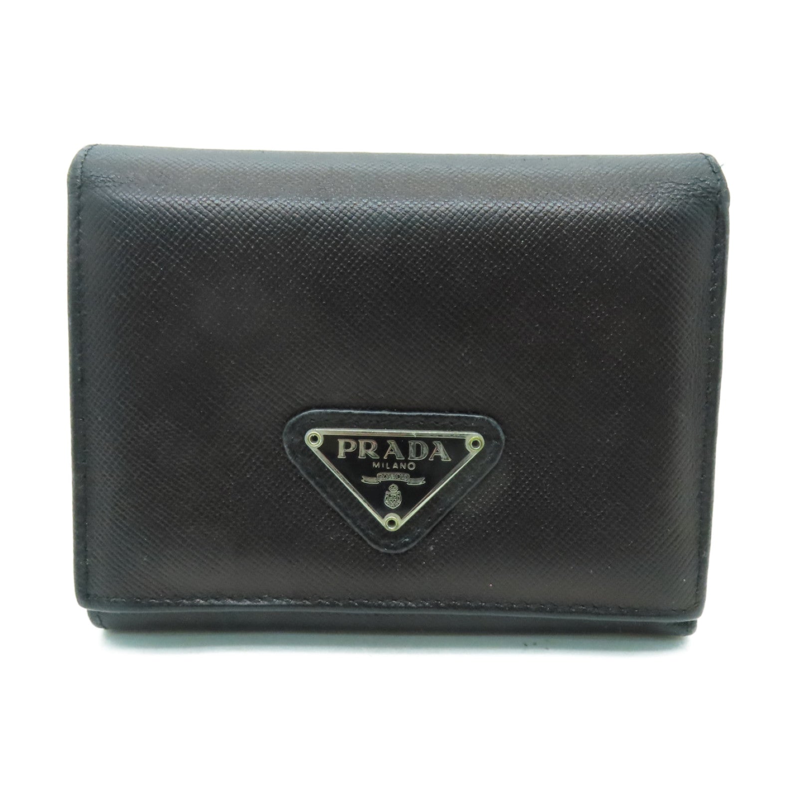 PRADA Saffiano皮革Three-fold Wallet銀扣錢包黑色