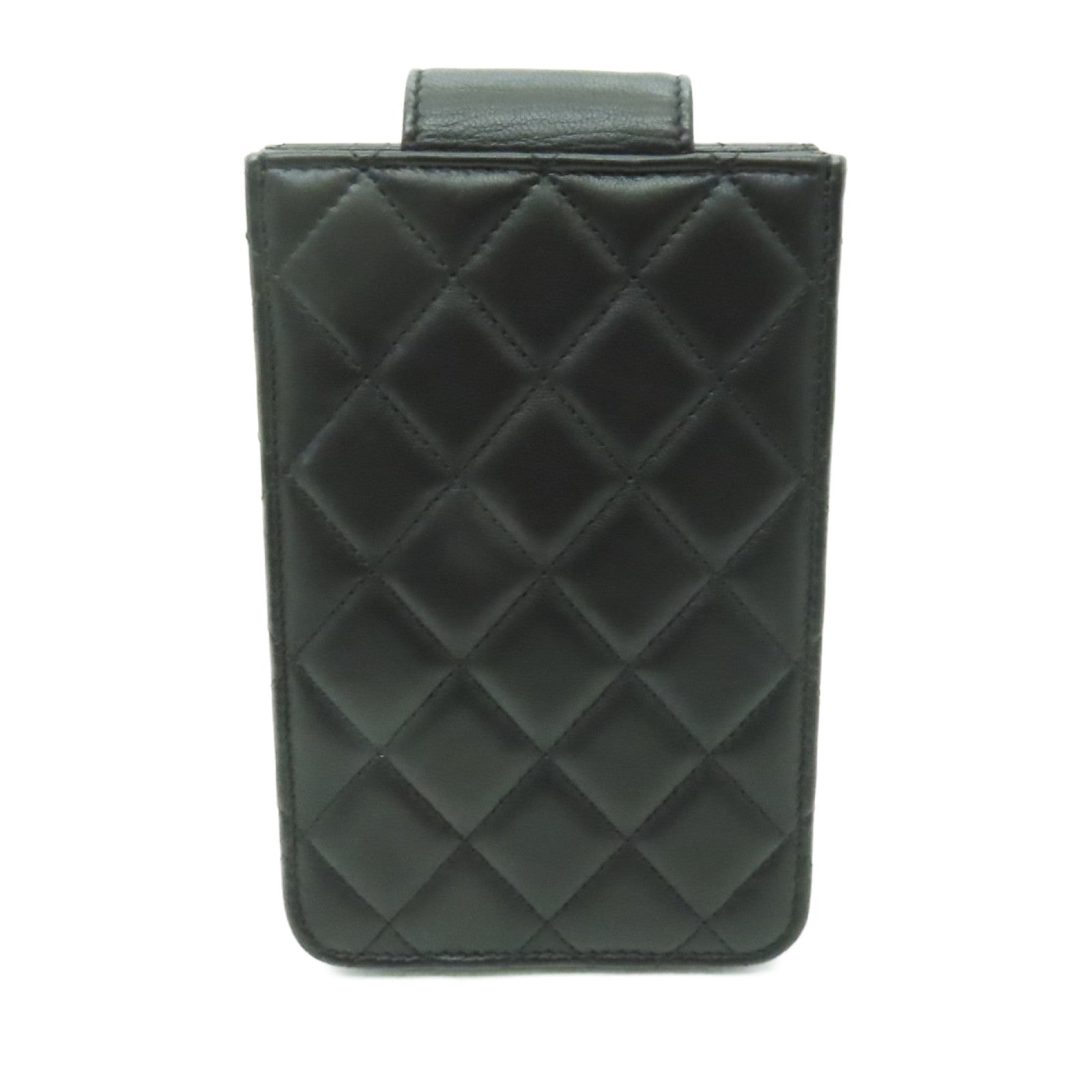 CHANEL 菱格羊皮皮革Chain Shoulder金扣鏈帶手機袋黑色