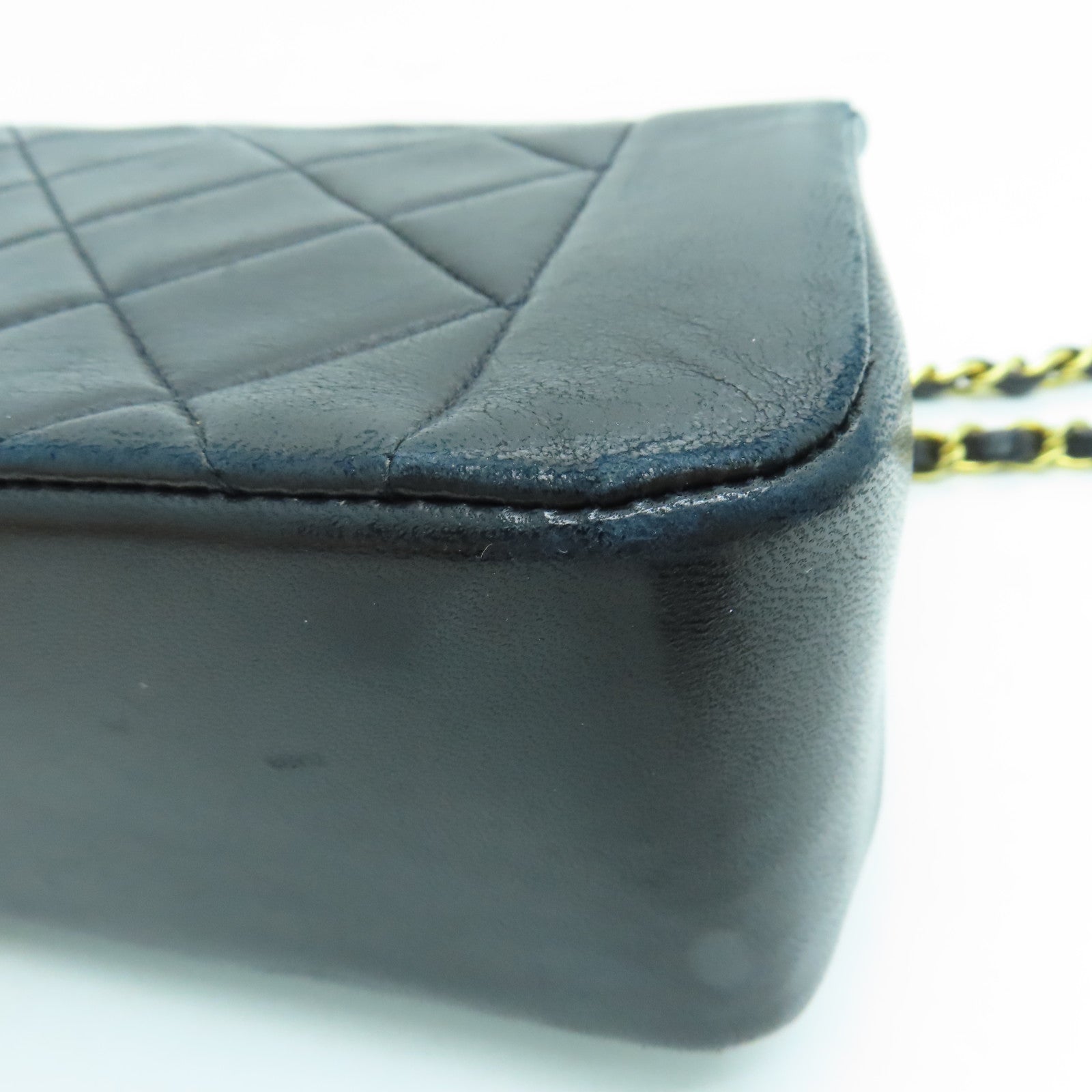 CHANEL 菱格羊皮皮革Diana Chain Shoulder金扣鏈帶肩背袋黑色