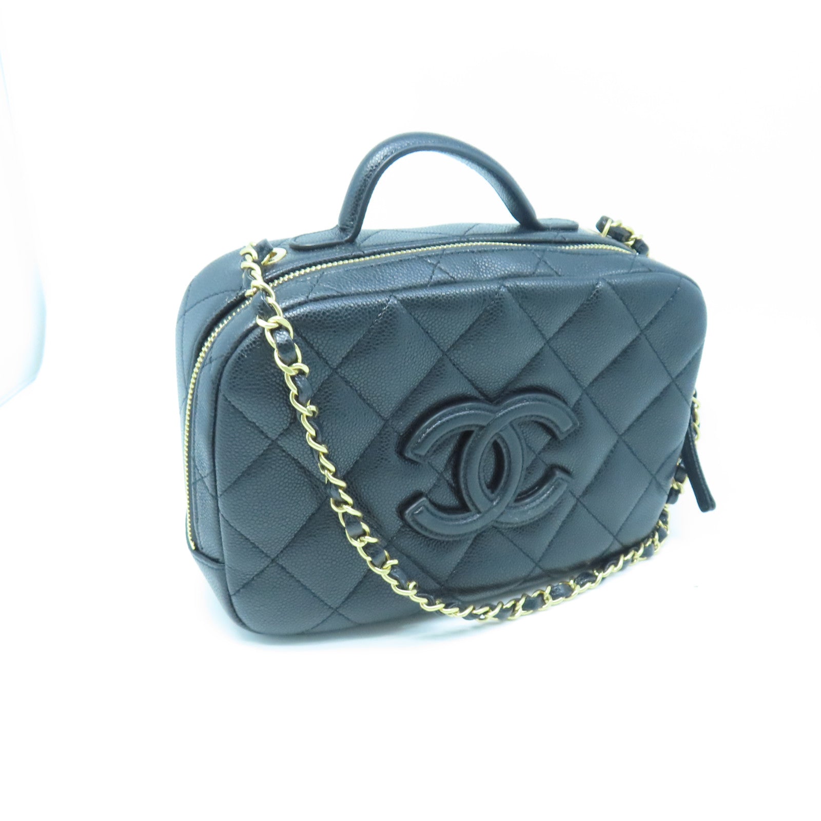 CHANEL rhombic cowhide leather Chain Shoulder gold buckle shoulder bag black
