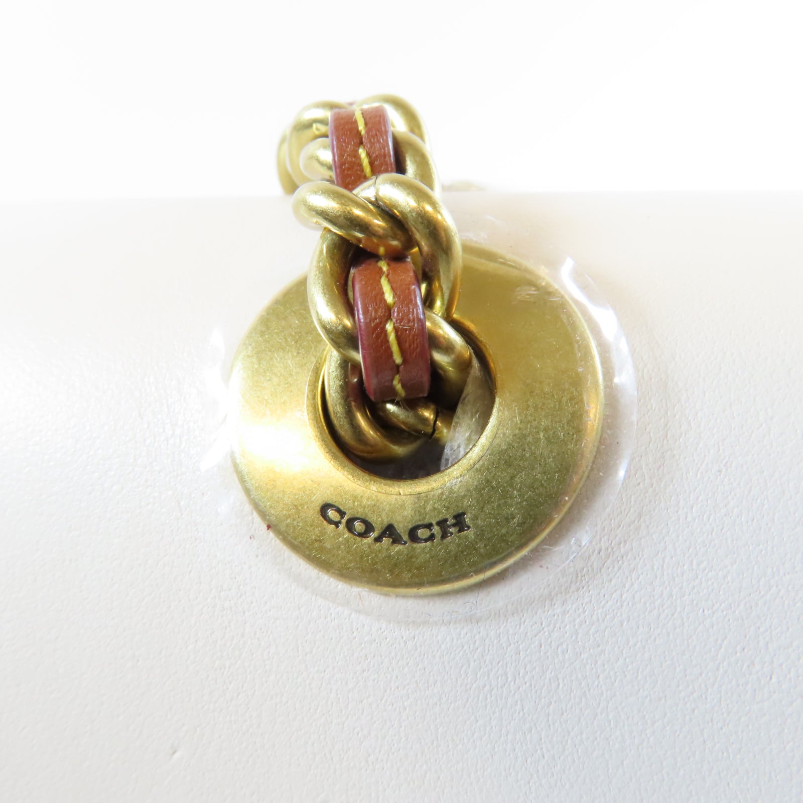 COACH 牛皮皮革/塗層帆布Chain Shoulder金扣鏈帶肩背袋白色/啡色
