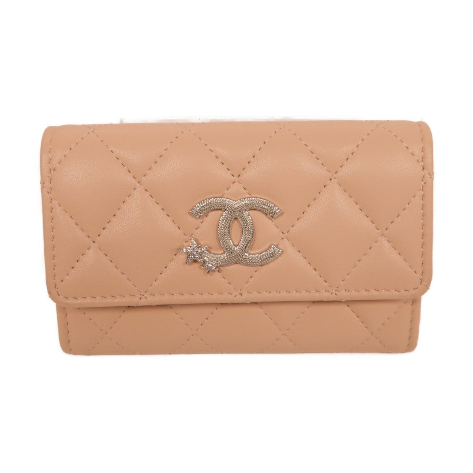 CHANEL 菱格羊皮皮革Card Case銀扣卡片套粉紅色