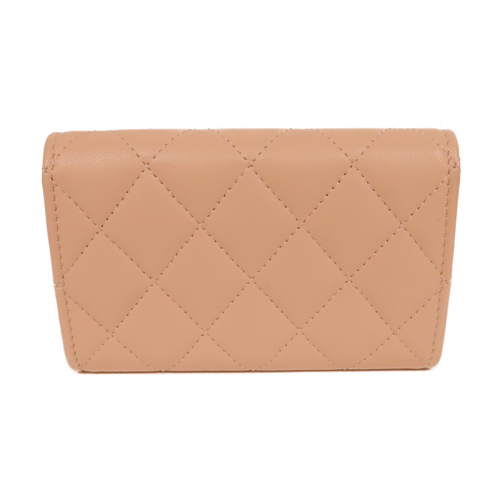 CHANEL 菱格羊皮皮革Card Case銀扣卡片套粉紅色