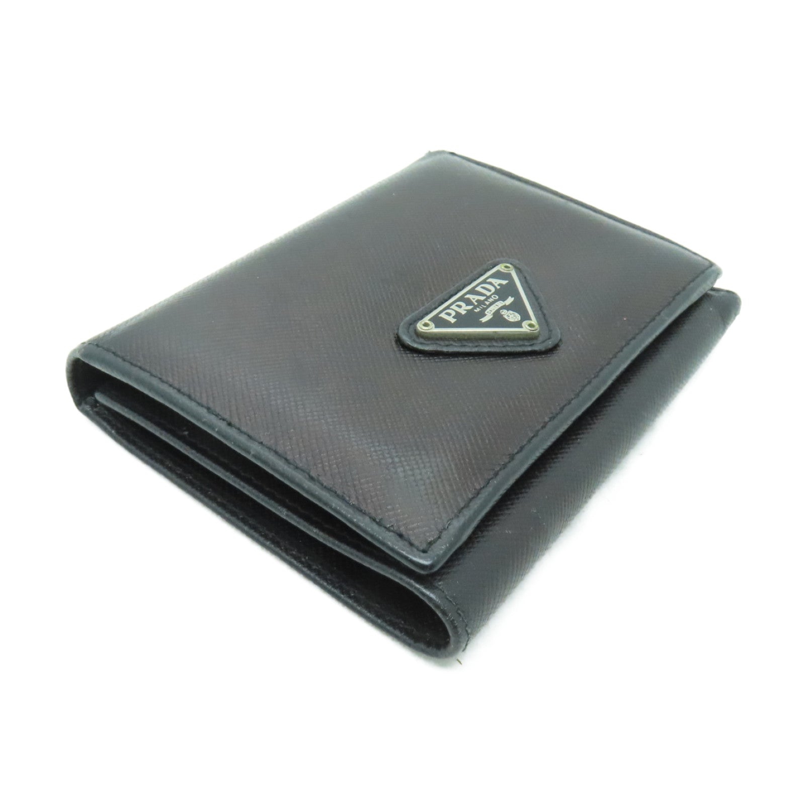 PRADA Saffiano皮革Three-fold Wallet銀扣錢包黑色