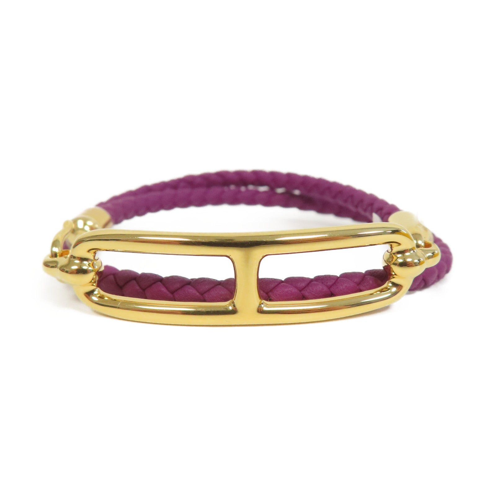 HERMES Swift皮革Roulis double Tour Bracelet金扣手鐲海葵紫色