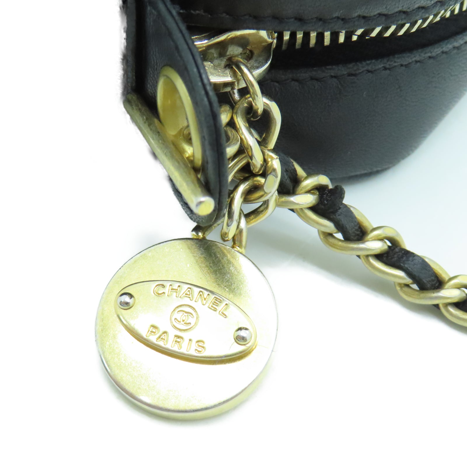 CHANEL 菱格羊皮皮革Camera Bag金扣鏈帶肩背袋黑色