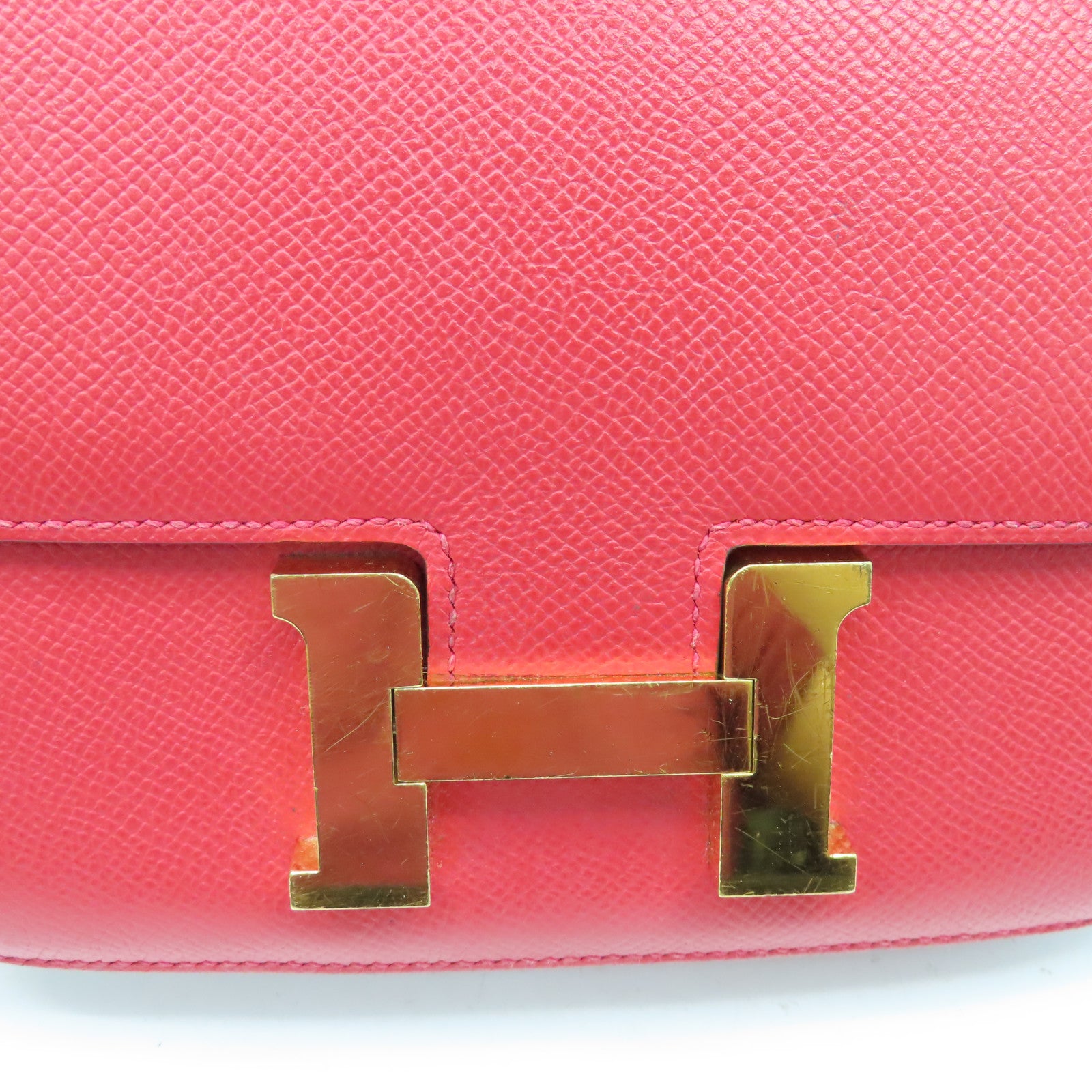 HERMES Epsom皮革Constance Mini Shoulder Bag金扣肩背袋紅色T5