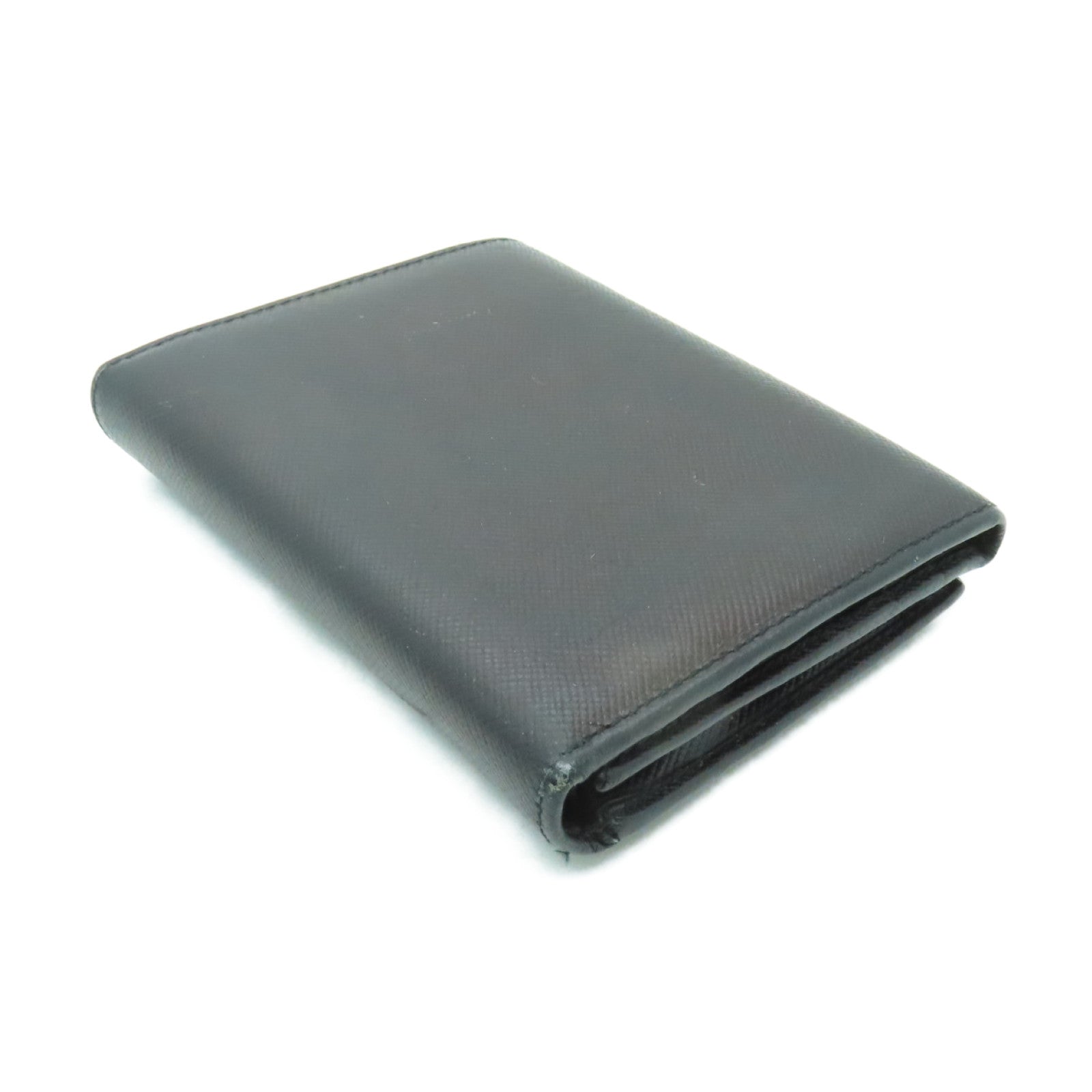 PRADA Saffiano皮革Three-fold Wallet銀扣錢包黑色