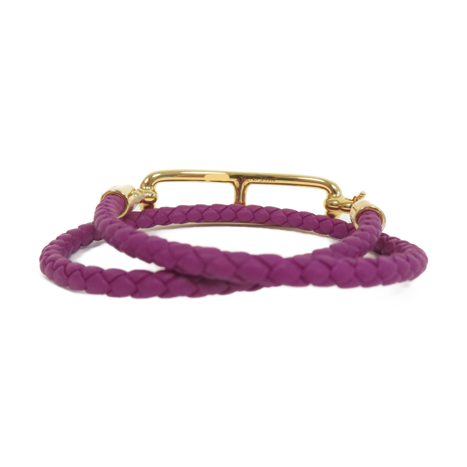 HERMES Swift皮革Roulis double Tour Bracelet金扣手鐲海葵紫色
