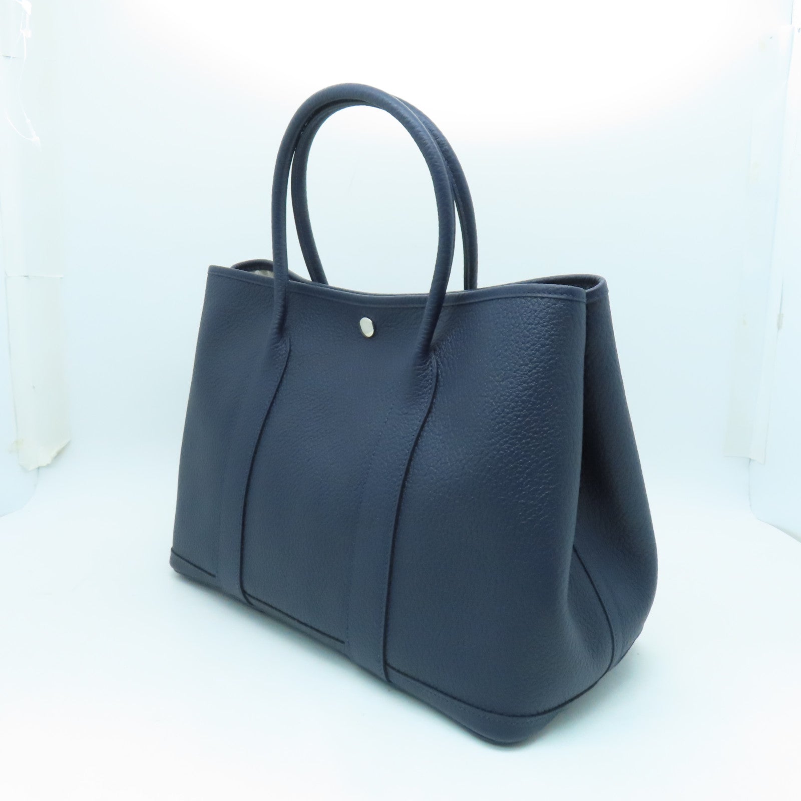 HERMES Country皮革Garden Party PM銀扣手挽袋Bleusaphir深藍色