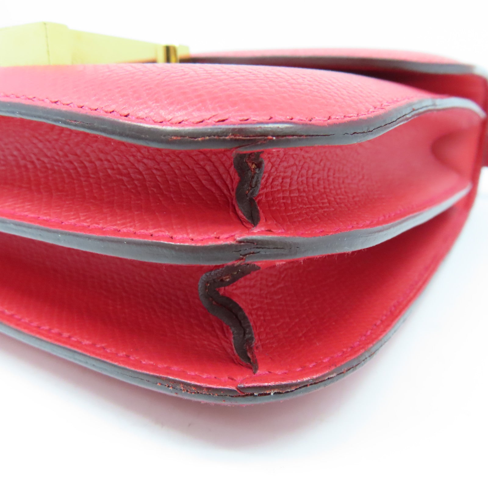 HERMES Epsom皮革Constance Mini Shoulder Bag金扣肩背袋紅色T5