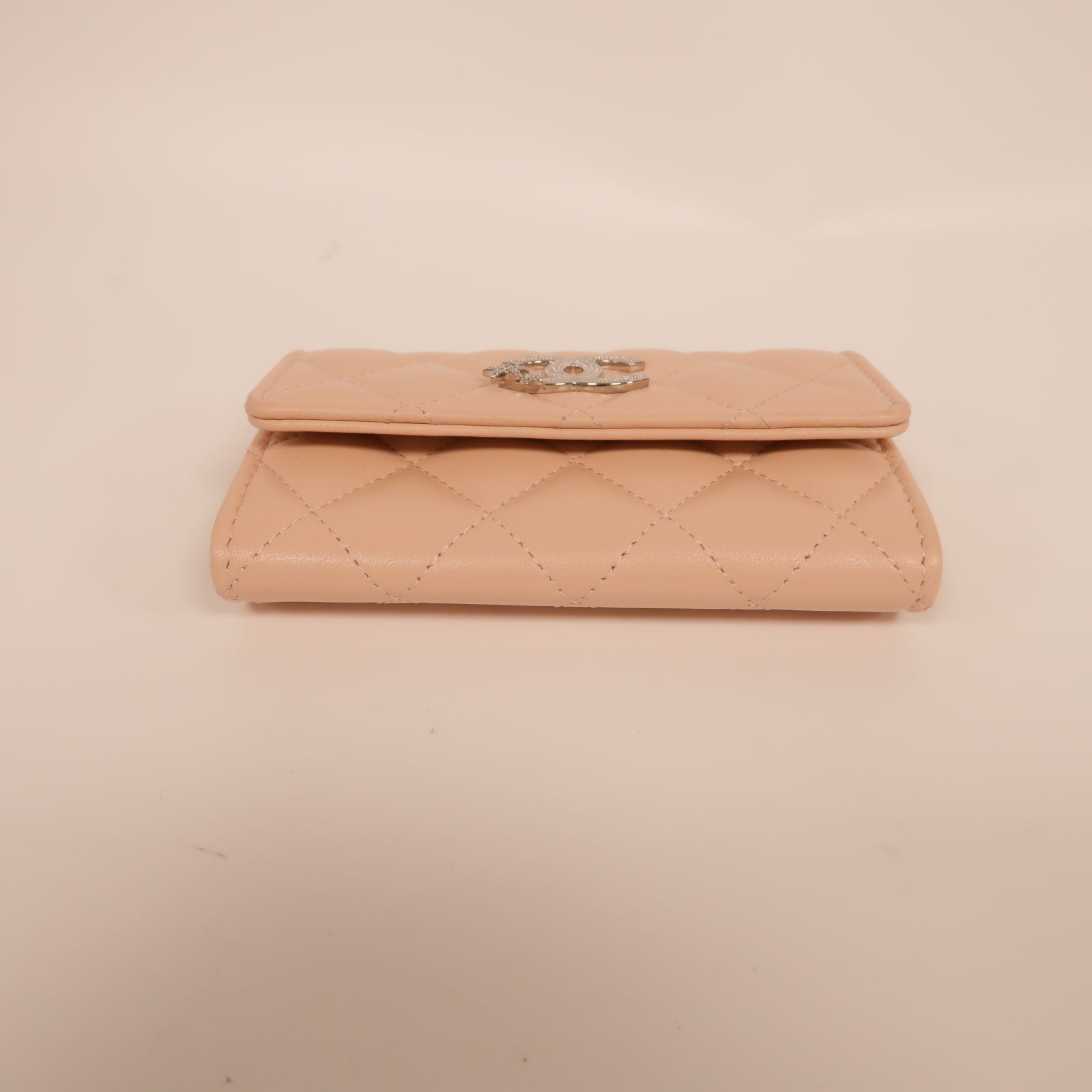 CHANEL 菱格羊皮皮革Card Case銀扣卡片套粉紅色