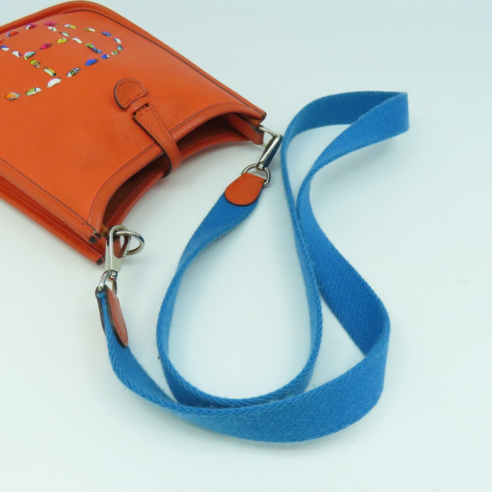 HERMES Epsom皮革Evelyne TPM銀扣肩背袋橙色