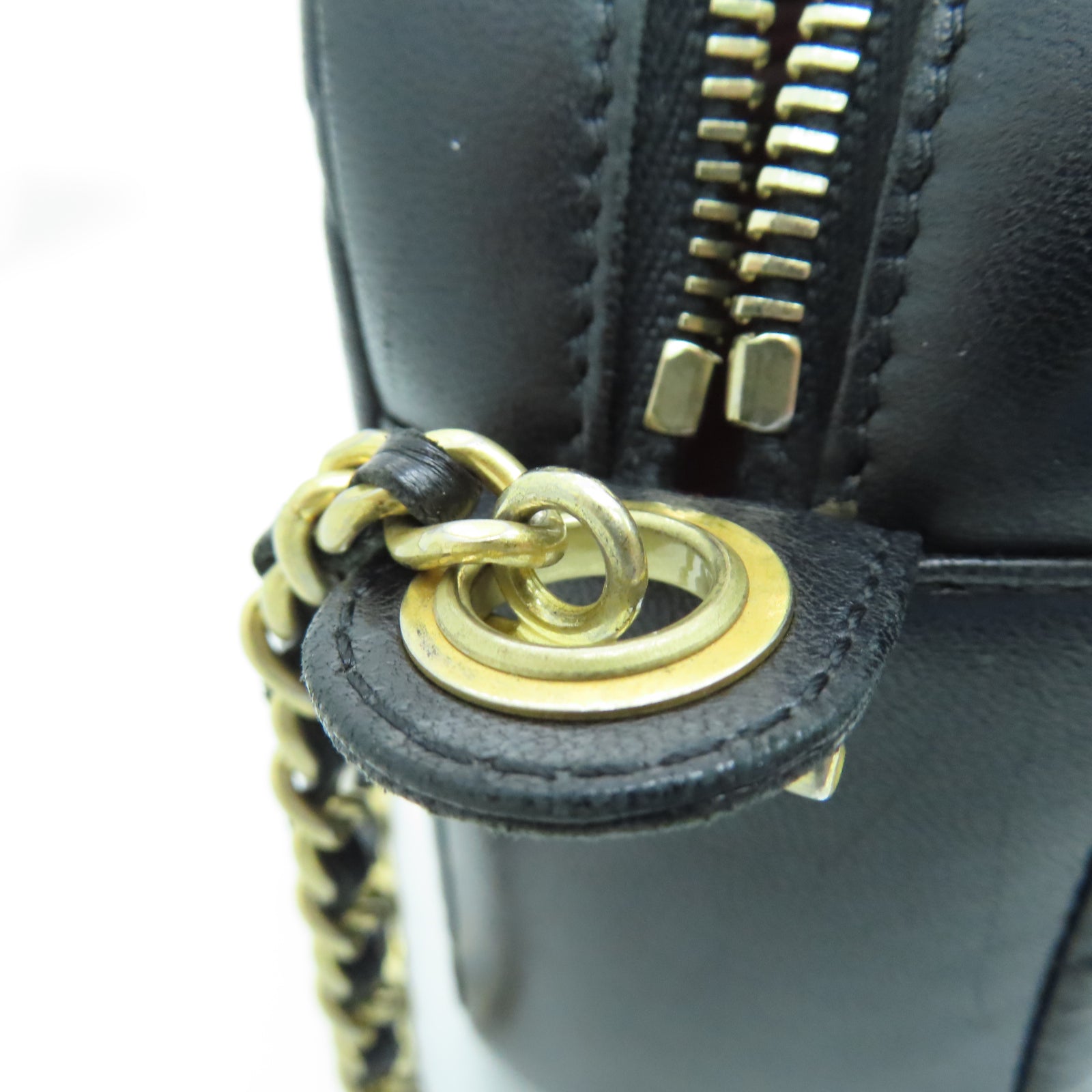 CHANEL 菱格羊皮皮革Camera Bag金扣鏈帶肩背袋黑色