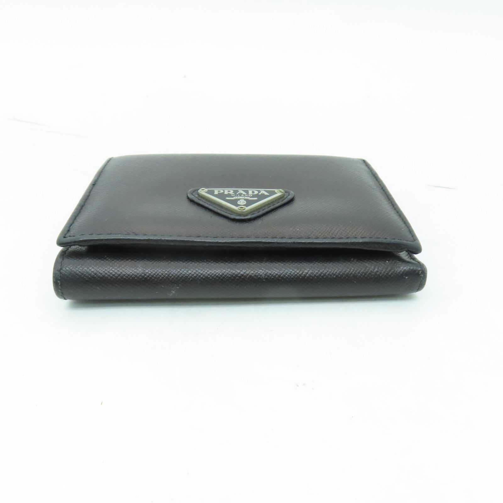 PRADA Saffiano皮革Three-fold Wallet銀扣錢包黑色