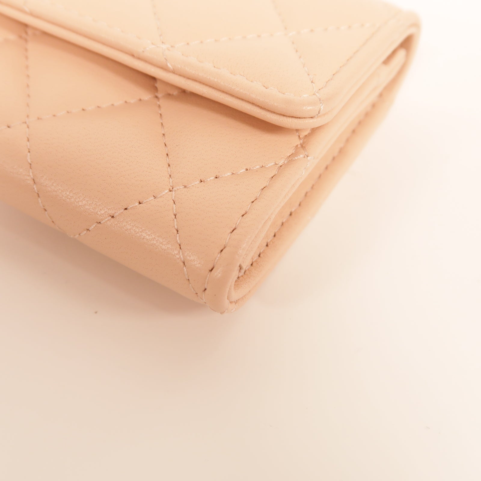 CHANEL 菱格羊皮皮革Card Case銀扣卡片套粉紅色