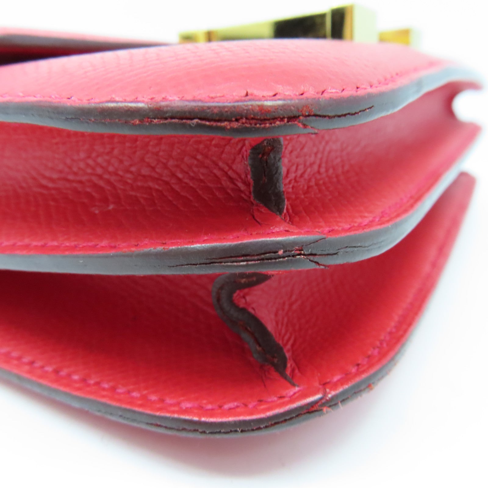 HERMES Epsom皮革Constance Mini Shoulder Bag金扣肩背袋紅色T5