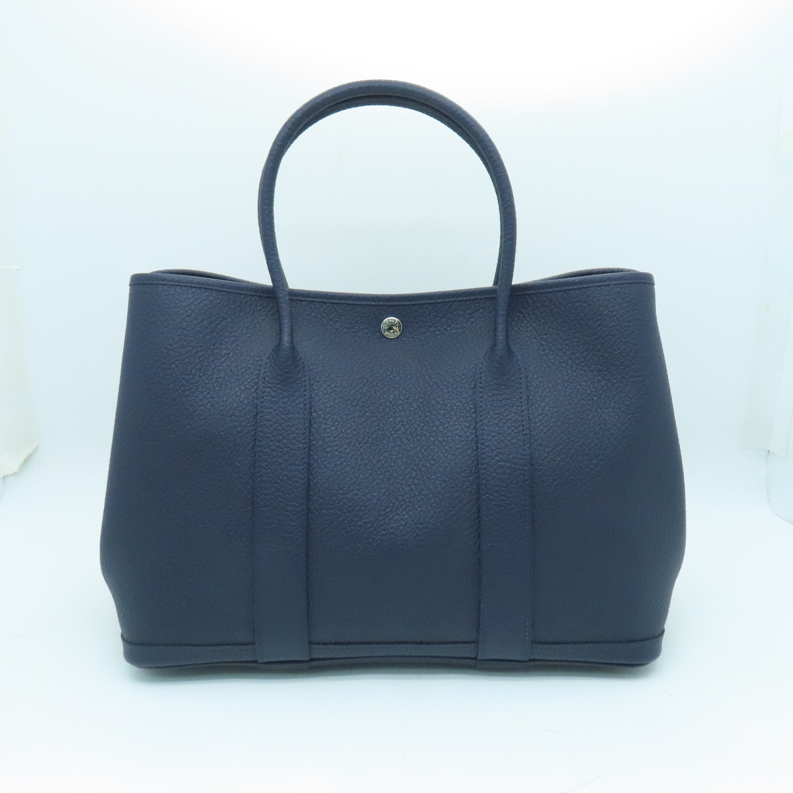 HERMES Country皮革Garden Party PM銀扣手挽袋Bleusaphir深藍色
