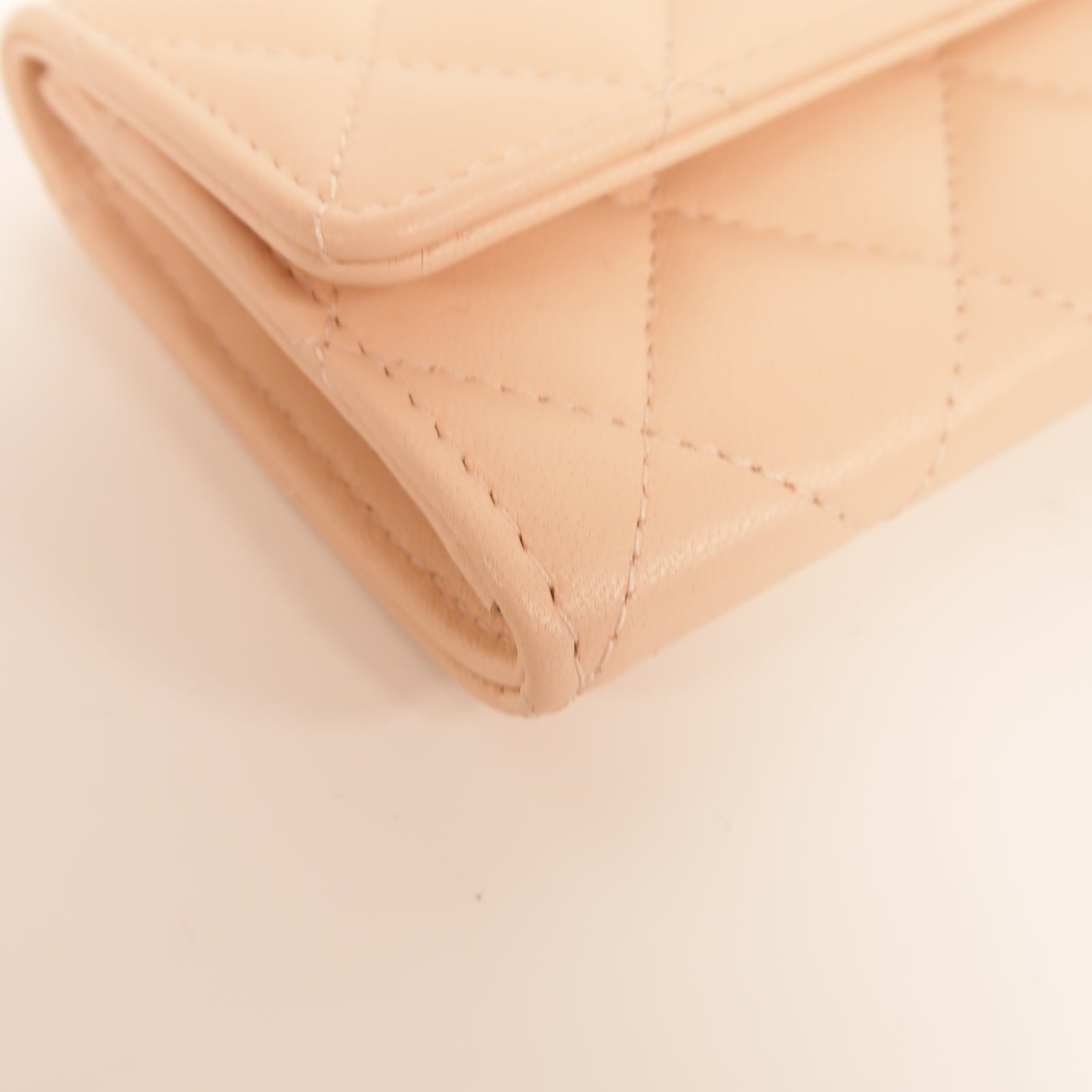 CHANEL 菱格羊皮皮革Card Case銀扣卡片套粉紅色