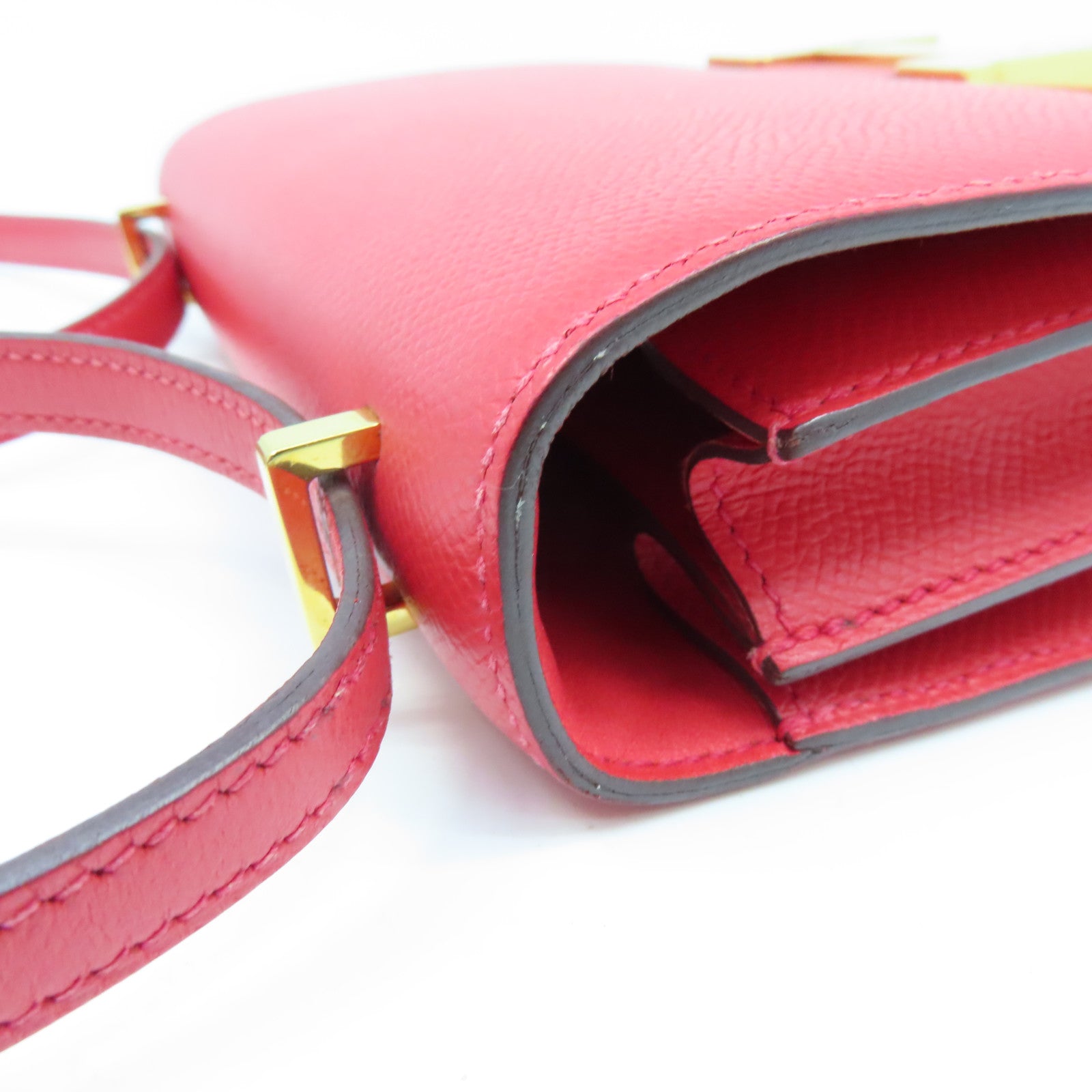 HERMES Epsom皮革Constance Mini Shoulder Bag金扣肩背袋紅色T5