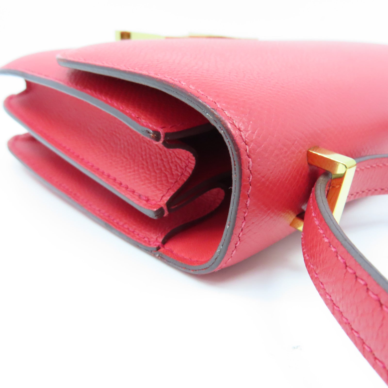 HERMES Epsom皮革Constance Mini Shoulder Bag金扣肩背袋紅色T5