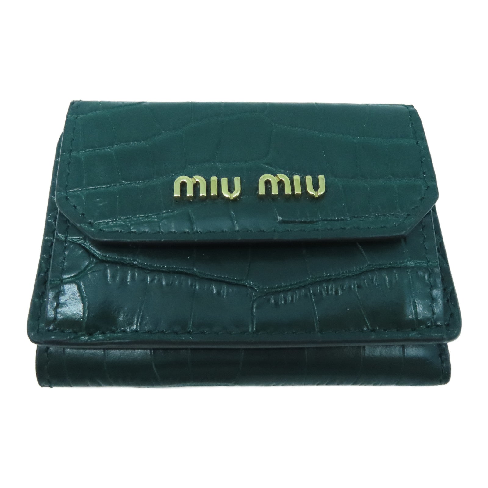 Miu Miu 牛皮皮革Three-Fold Wallet銀扣錢包綠色