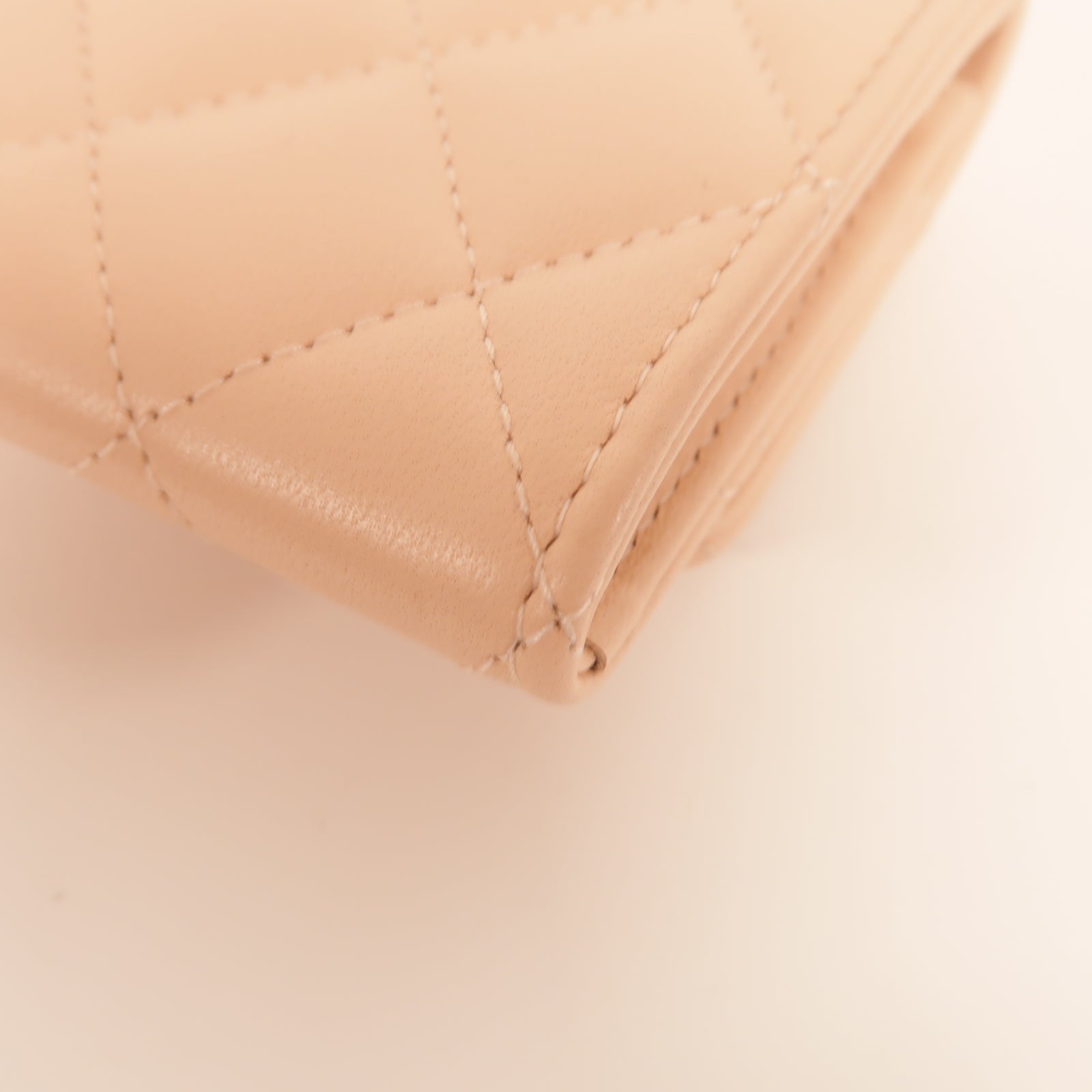 CHANEL 菱格羊皮皮革Card Case銀扣卡片套粉紅色