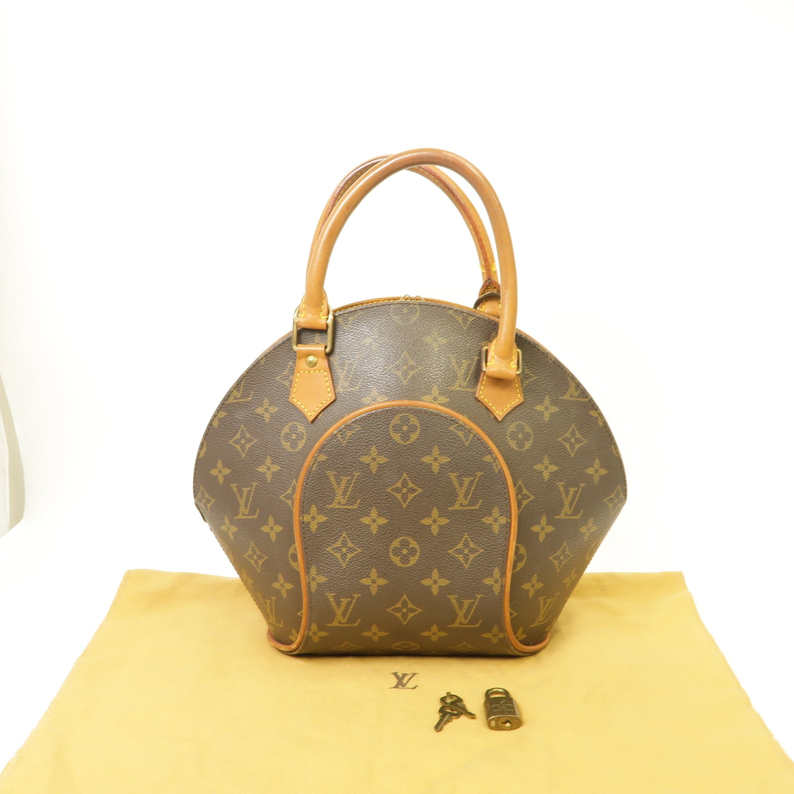 LOUIS VUITTON Monogram Ellipse PM金扣手挽袋啡色