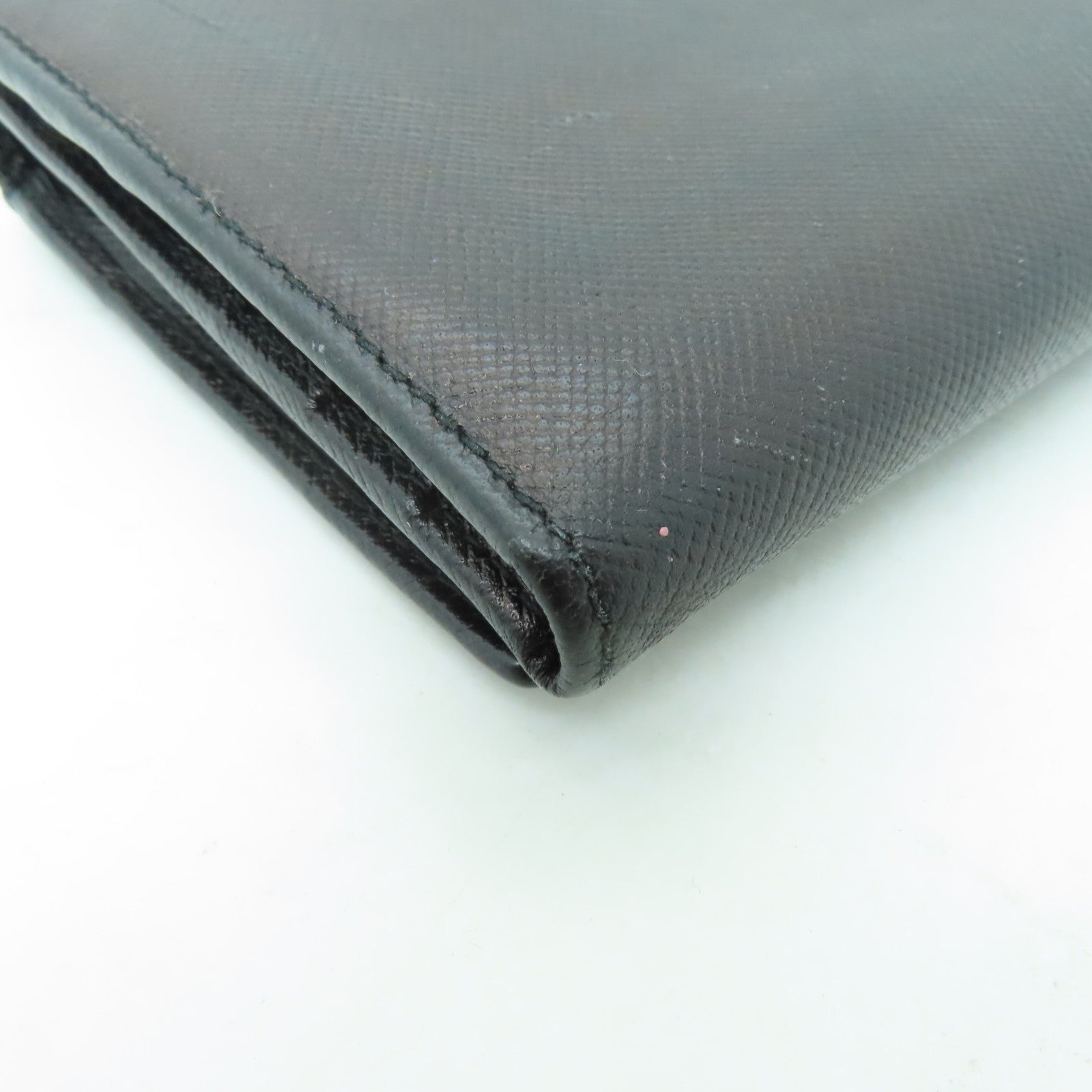 PRADA Saffiano皮革Three-fold Wallet銀扣錢包黑色